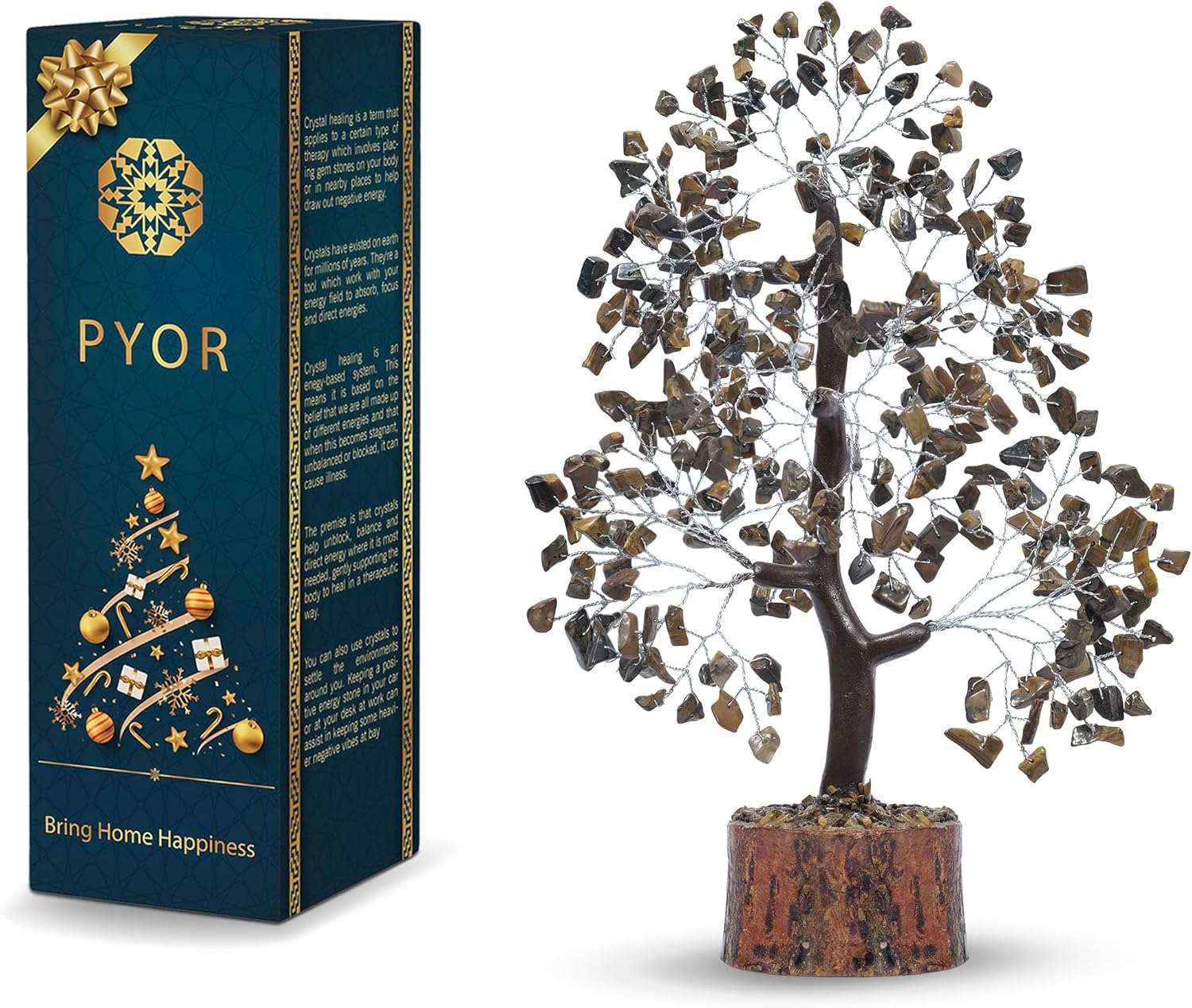 PYOR – Árbol de cristales de ojo de tigre, piedra curativa, positiva, regalo hippie, árbol de gemas, de dinero de cristal, de buena suerte, de