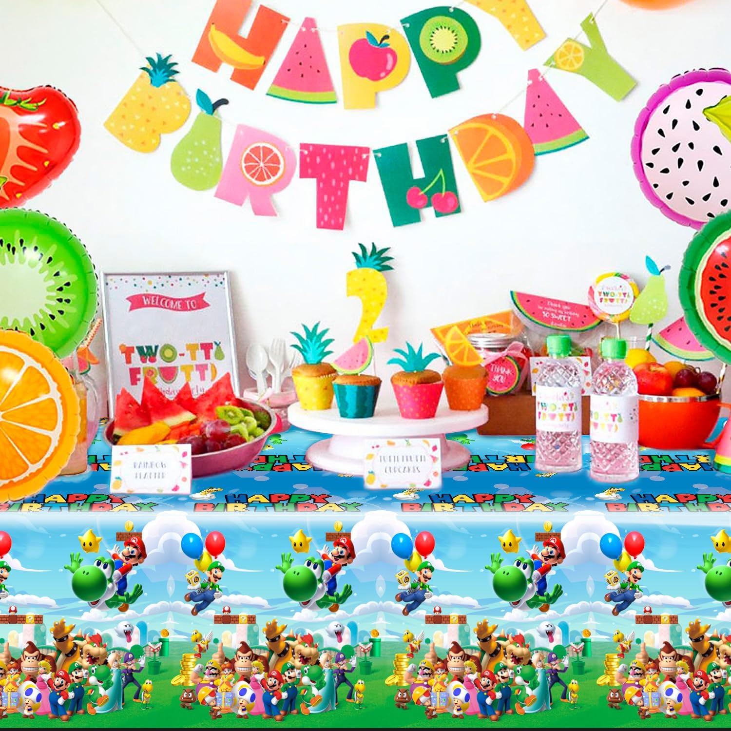 Fruitful Jewelry Suministros para fiestas de cumpleaños de Super Mario, mantel de Super Mario, 3 piezas de Mario Bros – 42.5 x 70.8 pulgadas, para