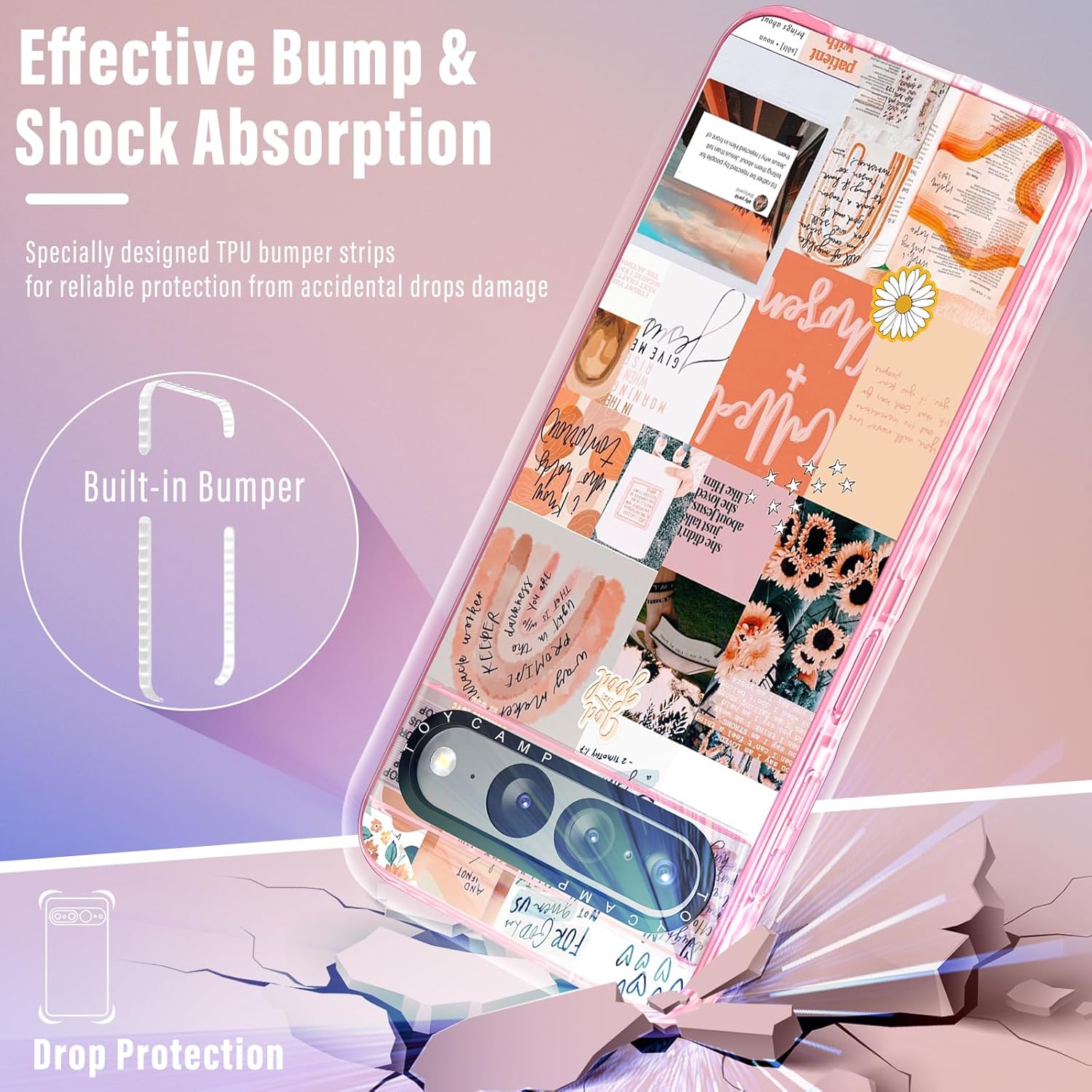 Toycamp Funda para Pixel 7 Pro con soporte para anillos, bonita estética retro vintage, diseño de collage de dibujos animados, a prueba de golpes