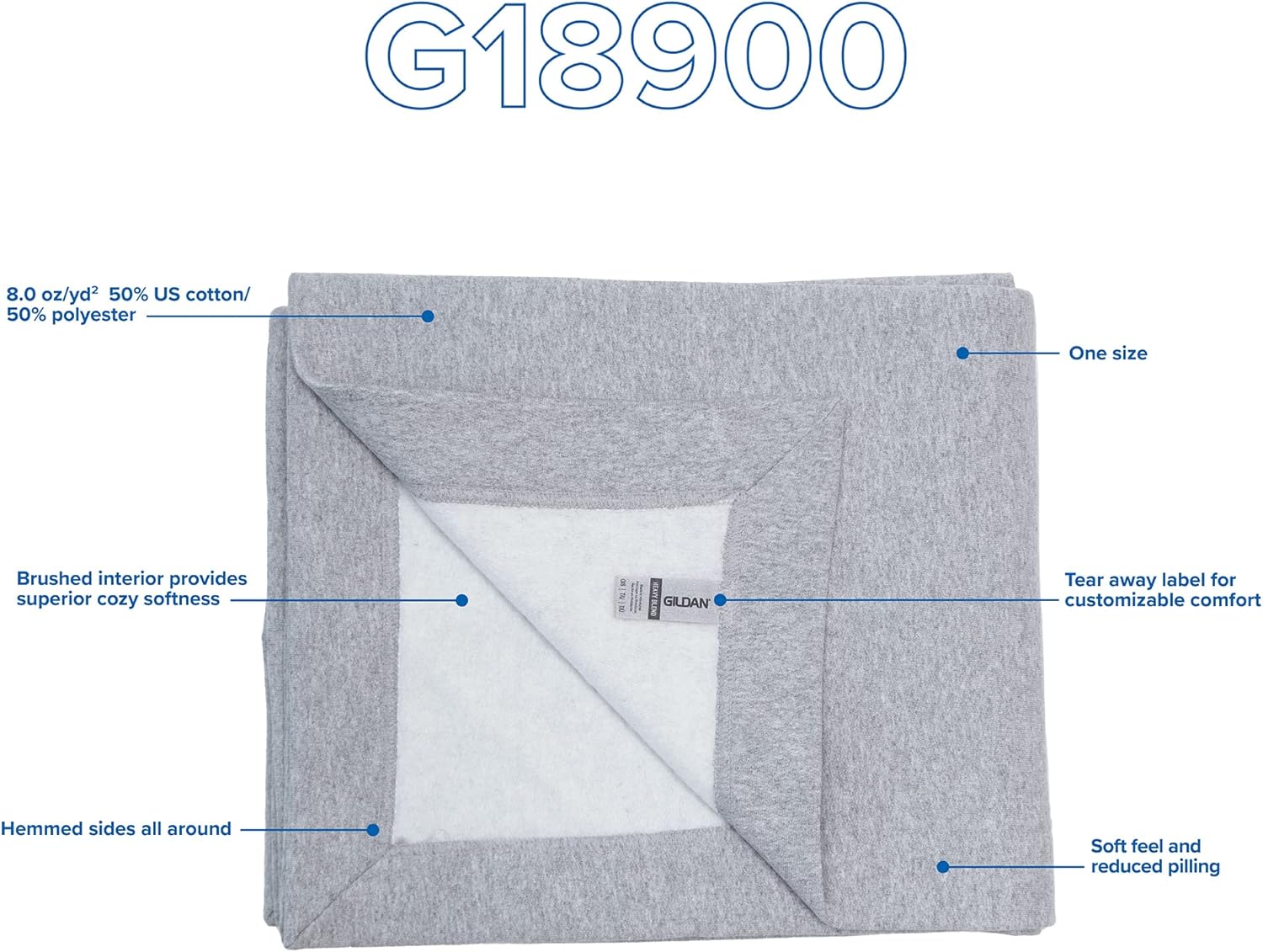 Gildan Heavy Blend Fleece Blanket, Style G18900, Navy, 50″ x 60″