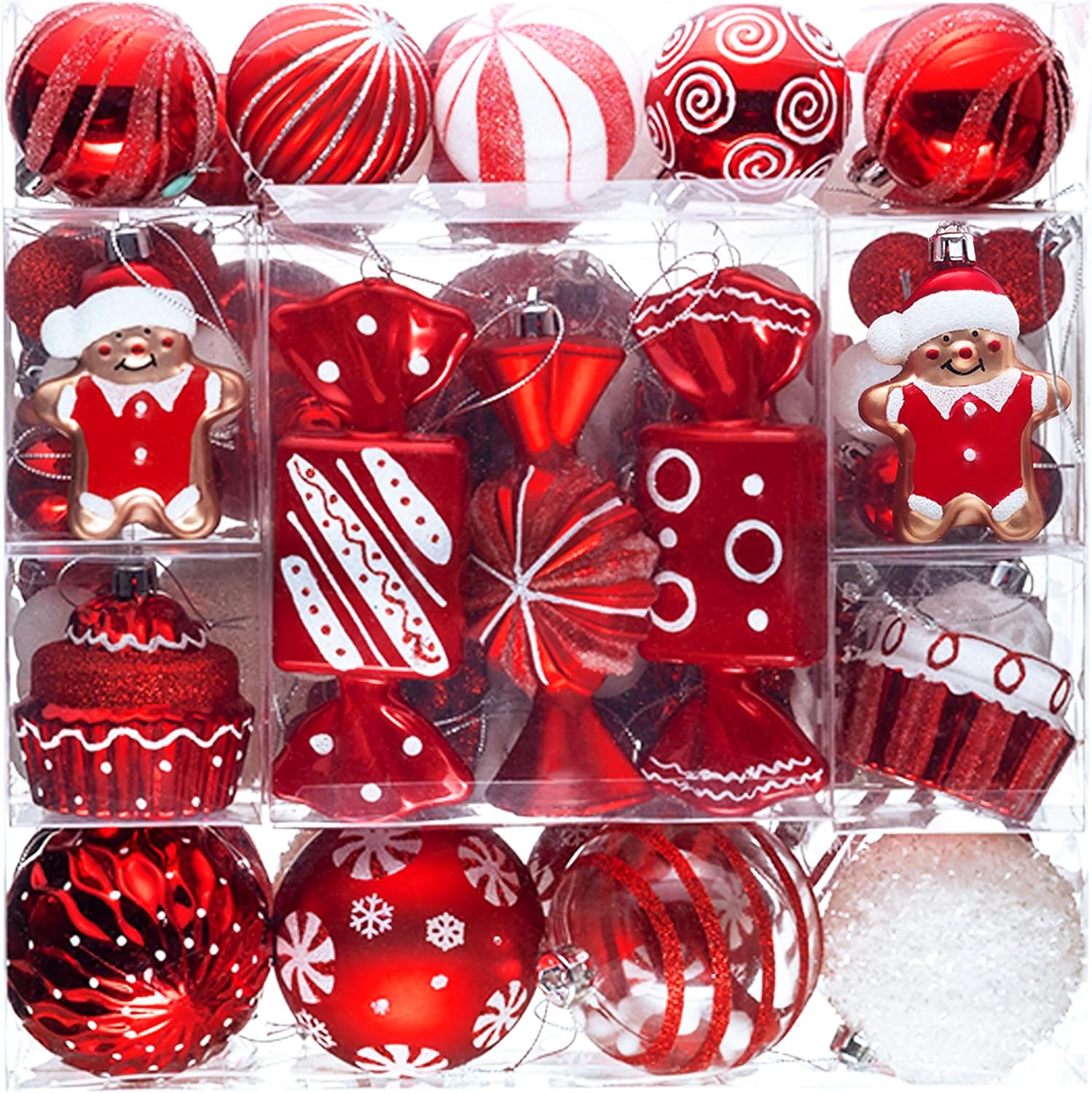 Valery Madelyn Juego de adornos de Navidad, 120 unidades de bastón de caramelo rojo y blanco, juego de decoración de árbol de Navidad inastillable,