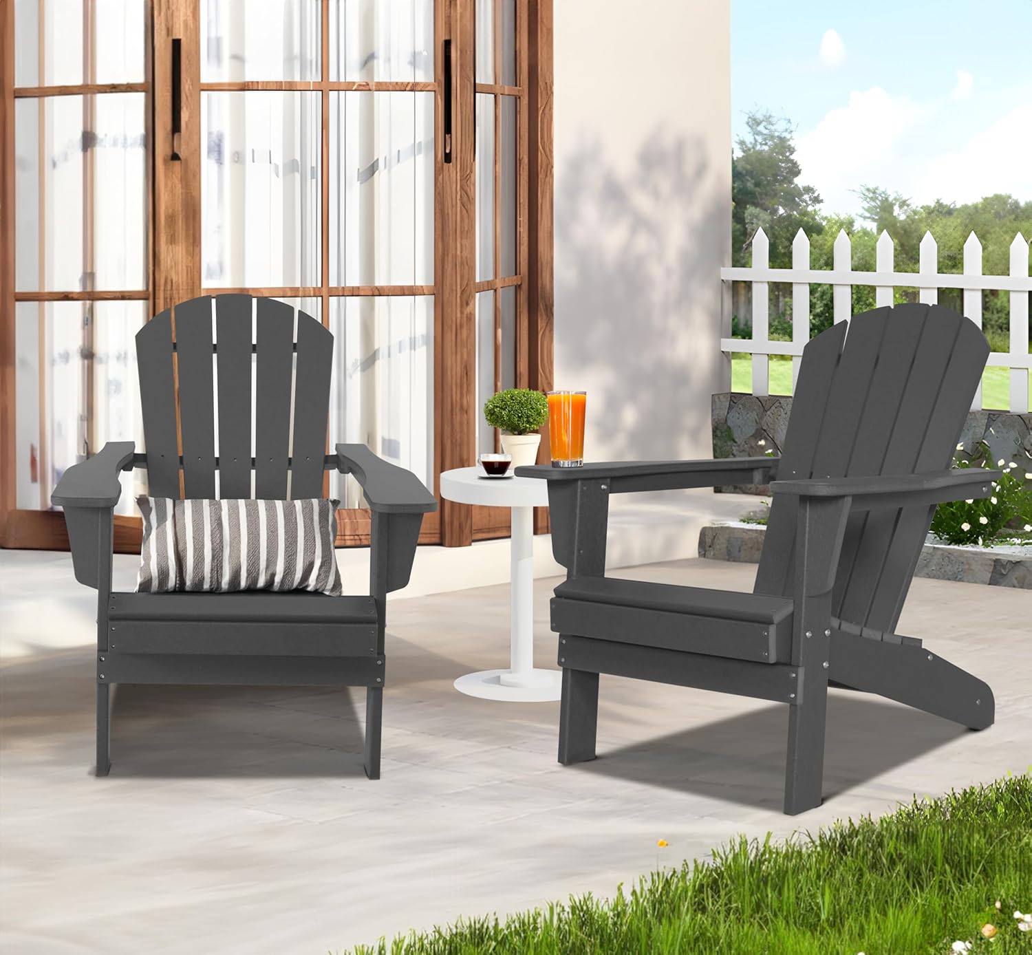 Adirondack – Juego de 2 sillas para patio al aire libre, muebles de plástico HDPE para todo tipo de clima, para terraza, porche delantero, patio