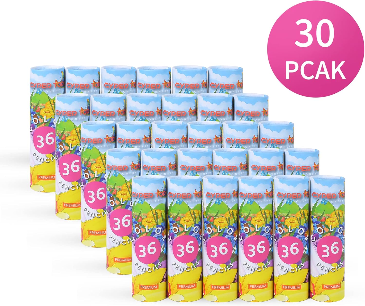 cyper top Juego de 30 cajas de 36 lápices de colores para adultos, lápices de colores preafilados para niños, 30 cajas, paquete de 36 colores