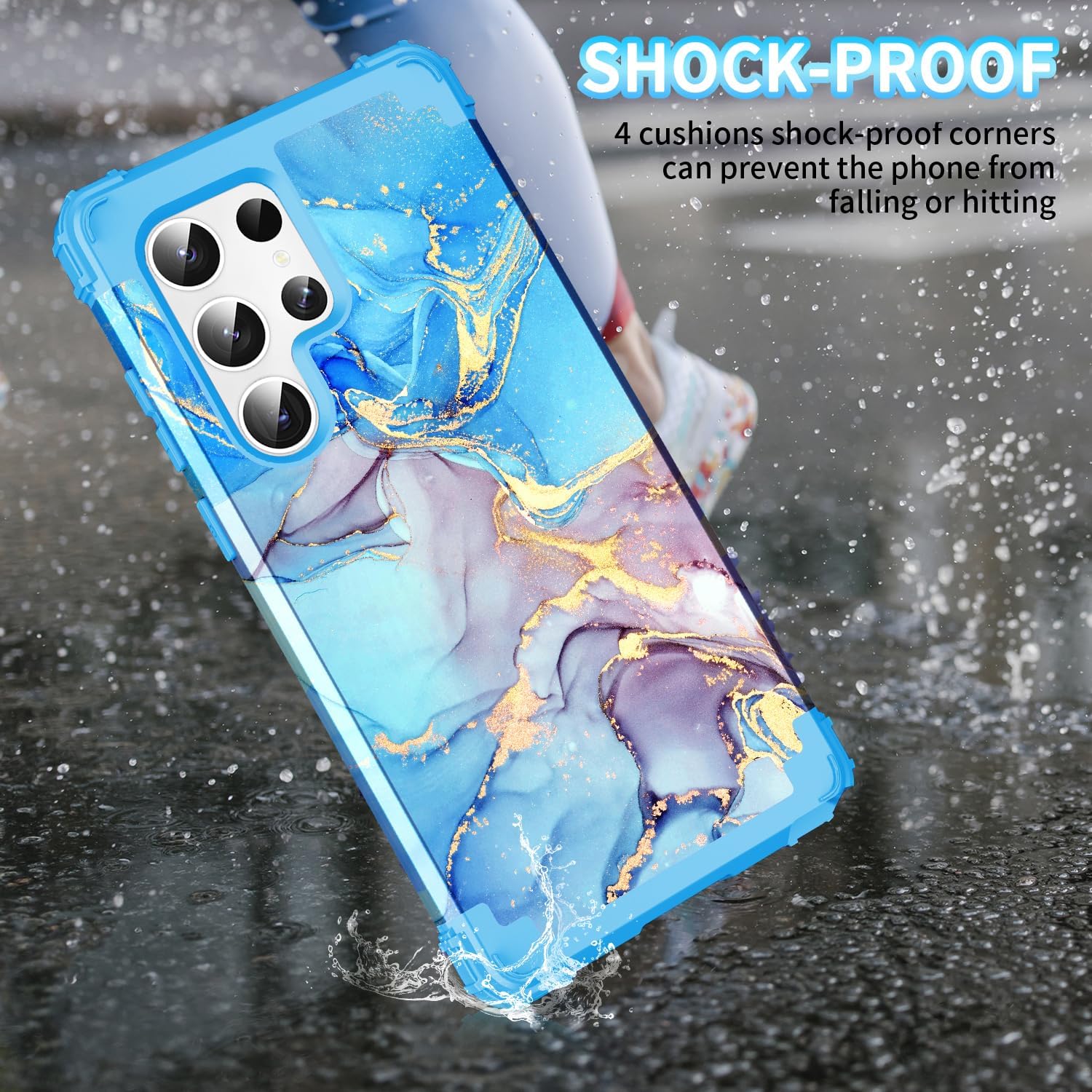 Funda para Galaxy S23 Ultra, diseño de mármol, tres capas, resistente, a prueba de golpes, híbrida, de plástico duro, goma de silicona suave, funda