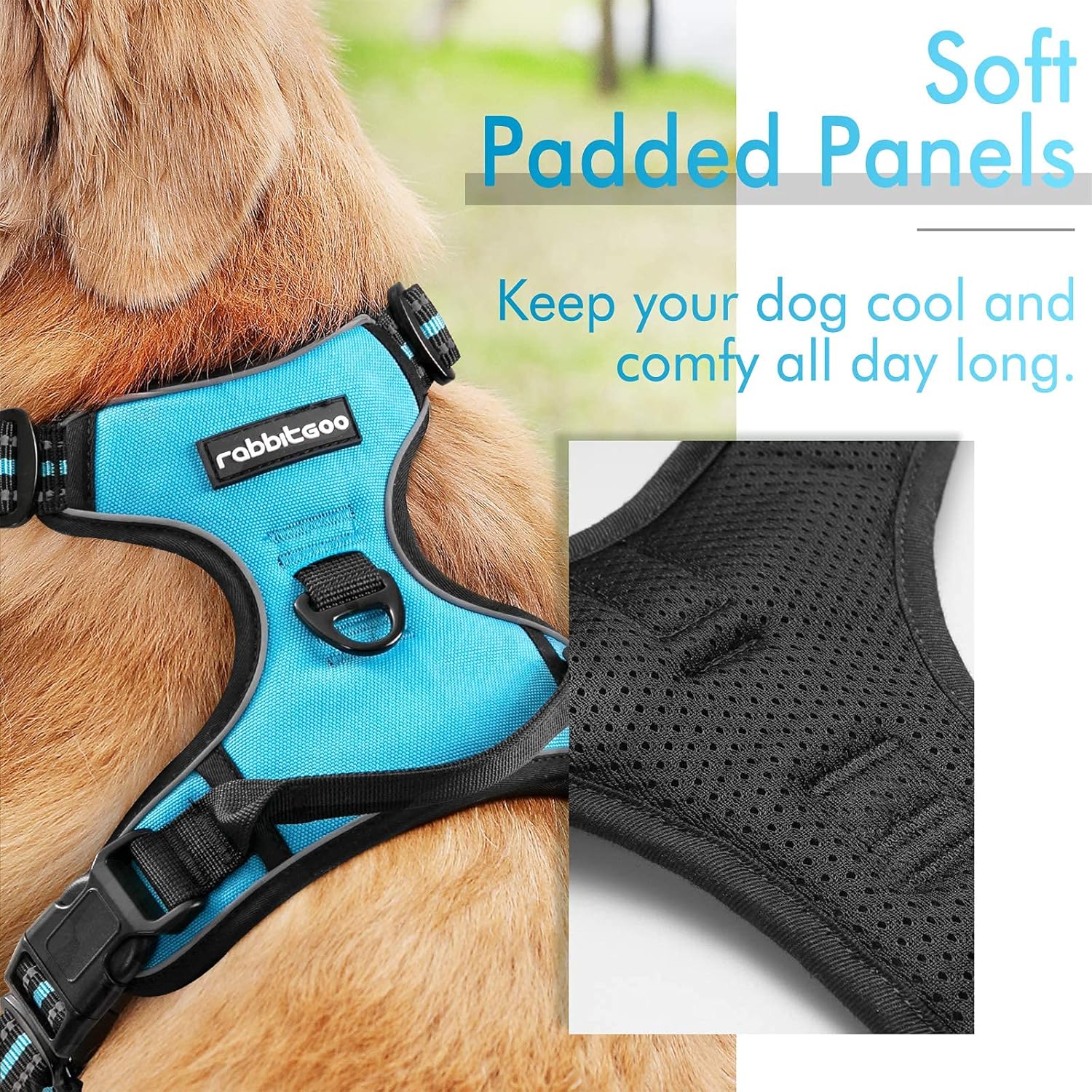 Rabbitgoo – Pechera para perro , pechera sin jalones para mascotas con 2 ganchos de correa, chaleco Oxford ajustable, acolchado, suave y reflectante