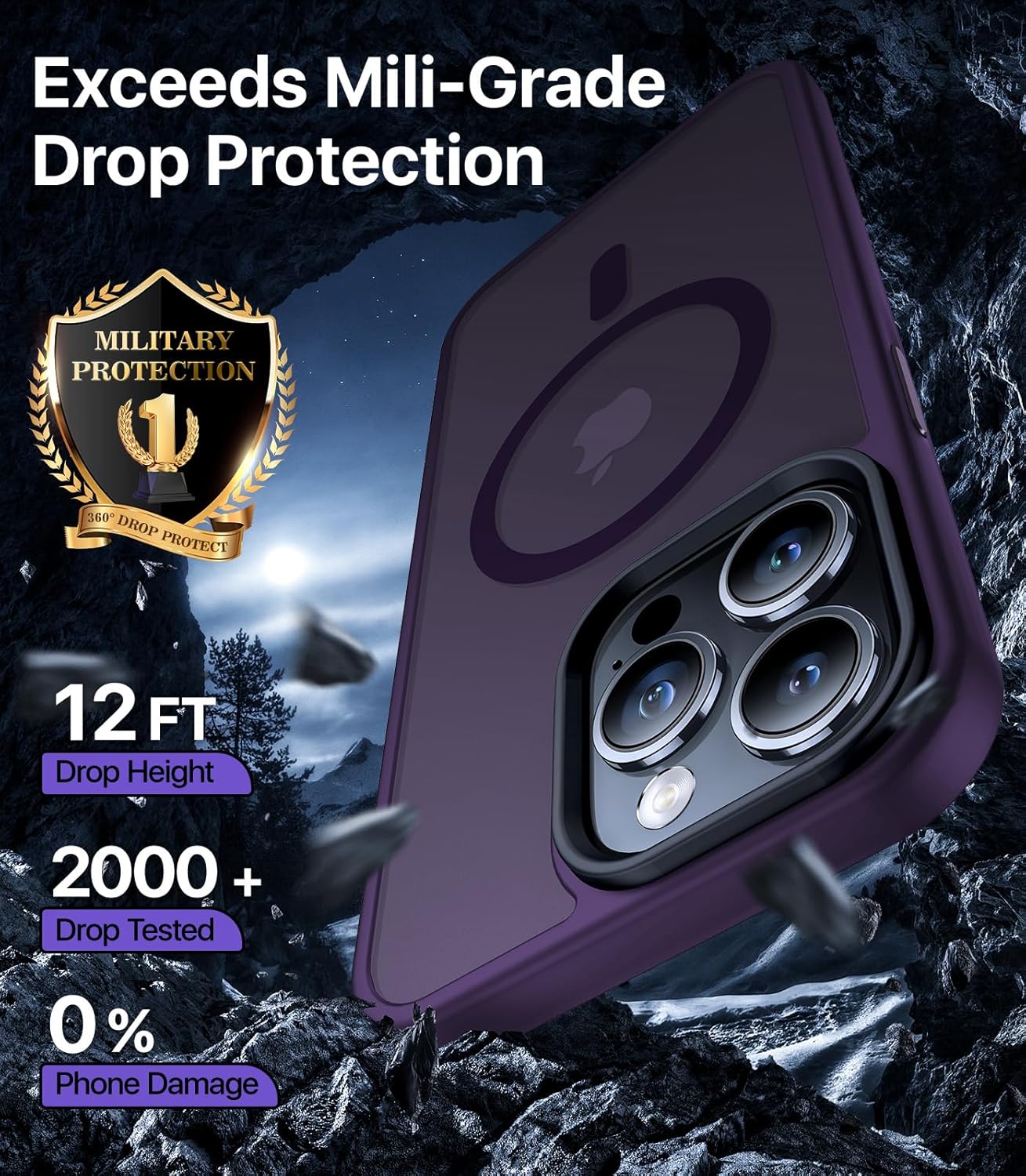 Funda magnética para iPhone 12 Pro Max, probada en caídas militares de 10 pies compatible con MagSafe, a prueba de golpes, funda protectora de