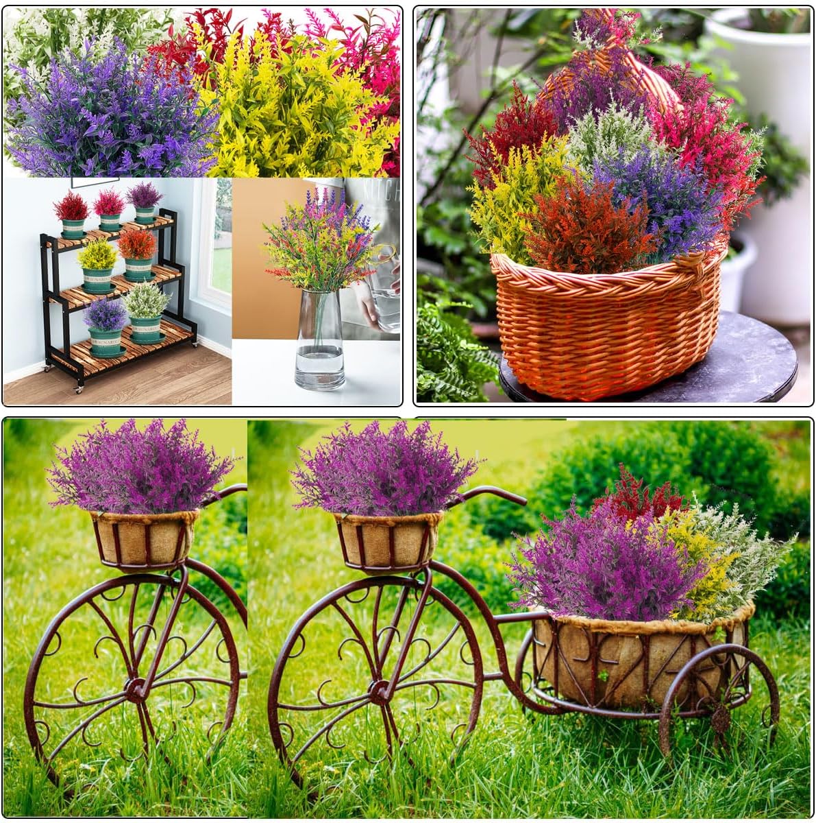 12 racimos de flores artificiales para exteriores con protección UV, utilizadas para decorar flores artificiales violetas (rojo 2)