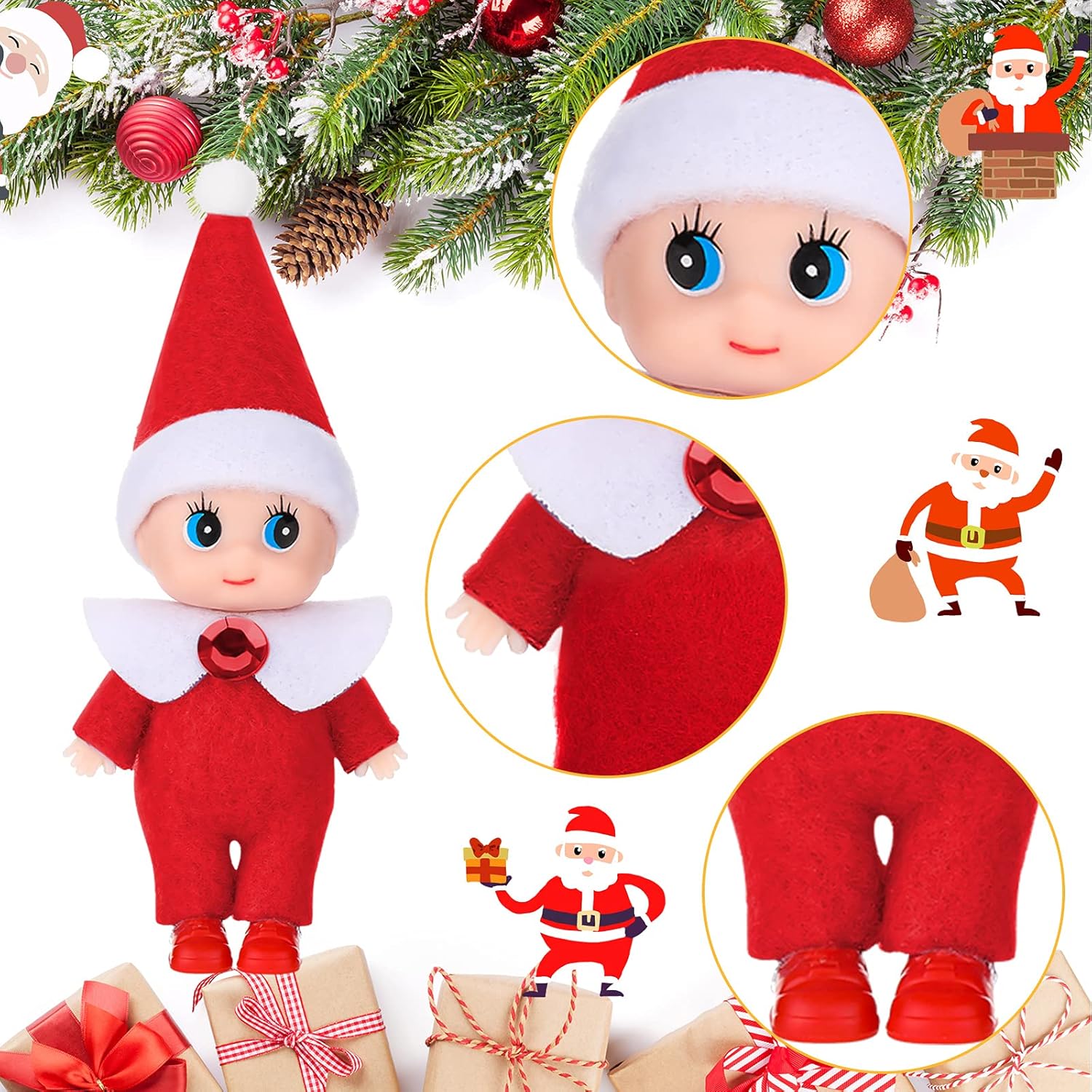 6 muñecas de elfo de Navidad para bebé, gemelos, juguetes para niños y niñas, accesorios en miniatura de Navidad para Año Nuevo (rojo, verde)