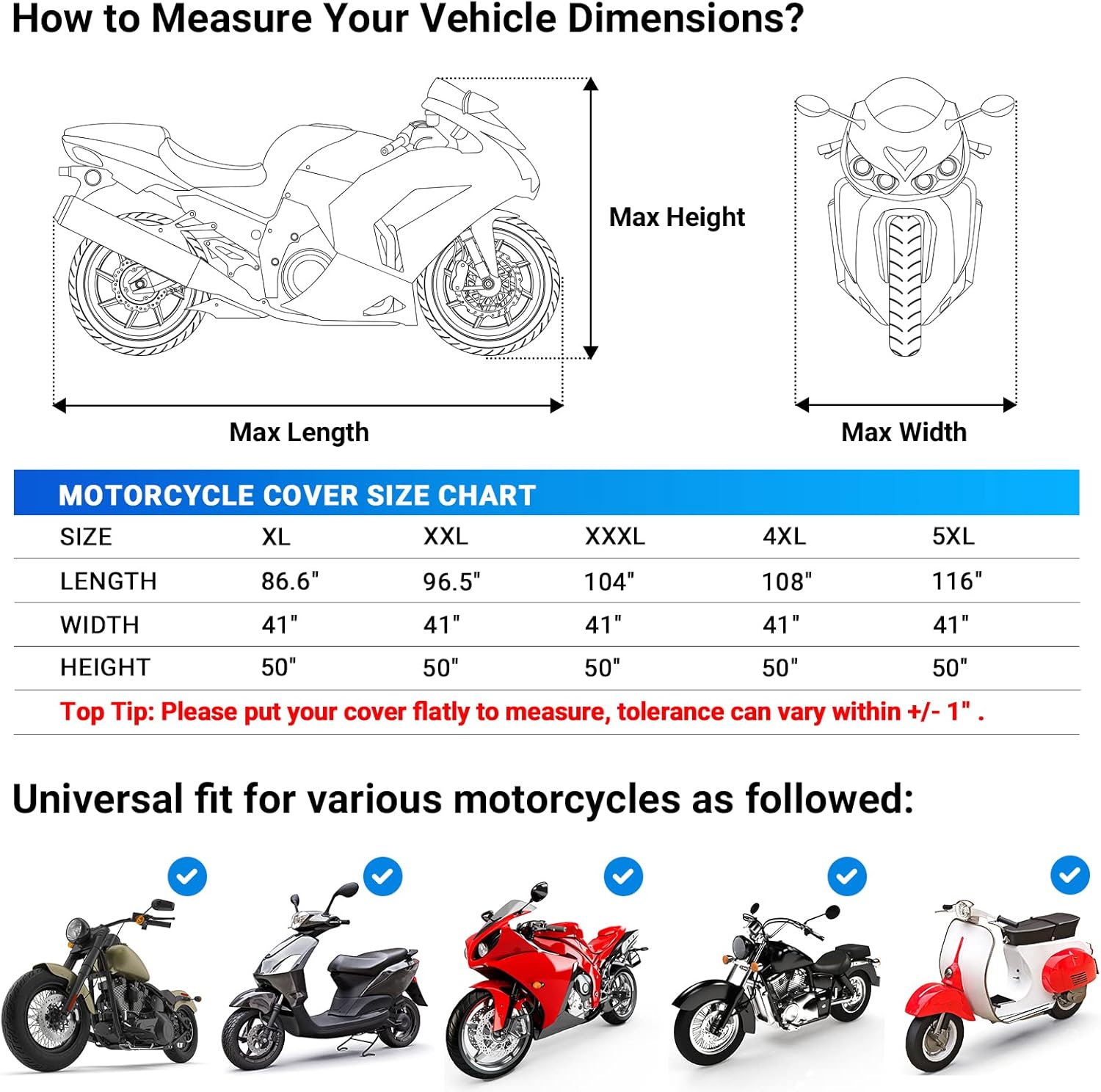 Favoto – Funda impermeable para motocicleta, universal, duradera, protege del sol, viento, polvo, con 3 bandas reflectantes, orificios de seguridad