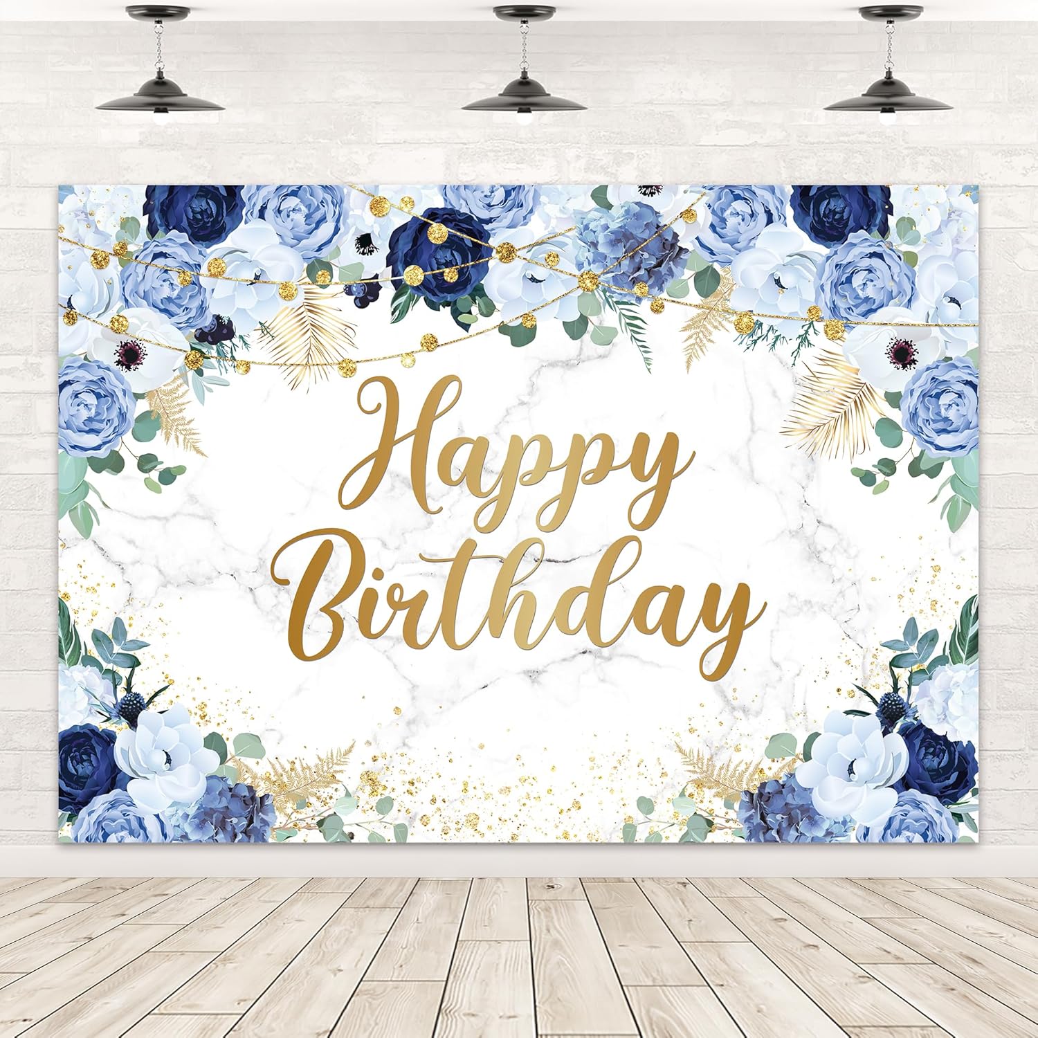LIGHTINHOME Fondo de cumpleaños azul para mujer, 7 pulgadas de ancho x 5 pulgadas de alto, pancarta de feliz cumpleaños para niña, acuarela, floral,