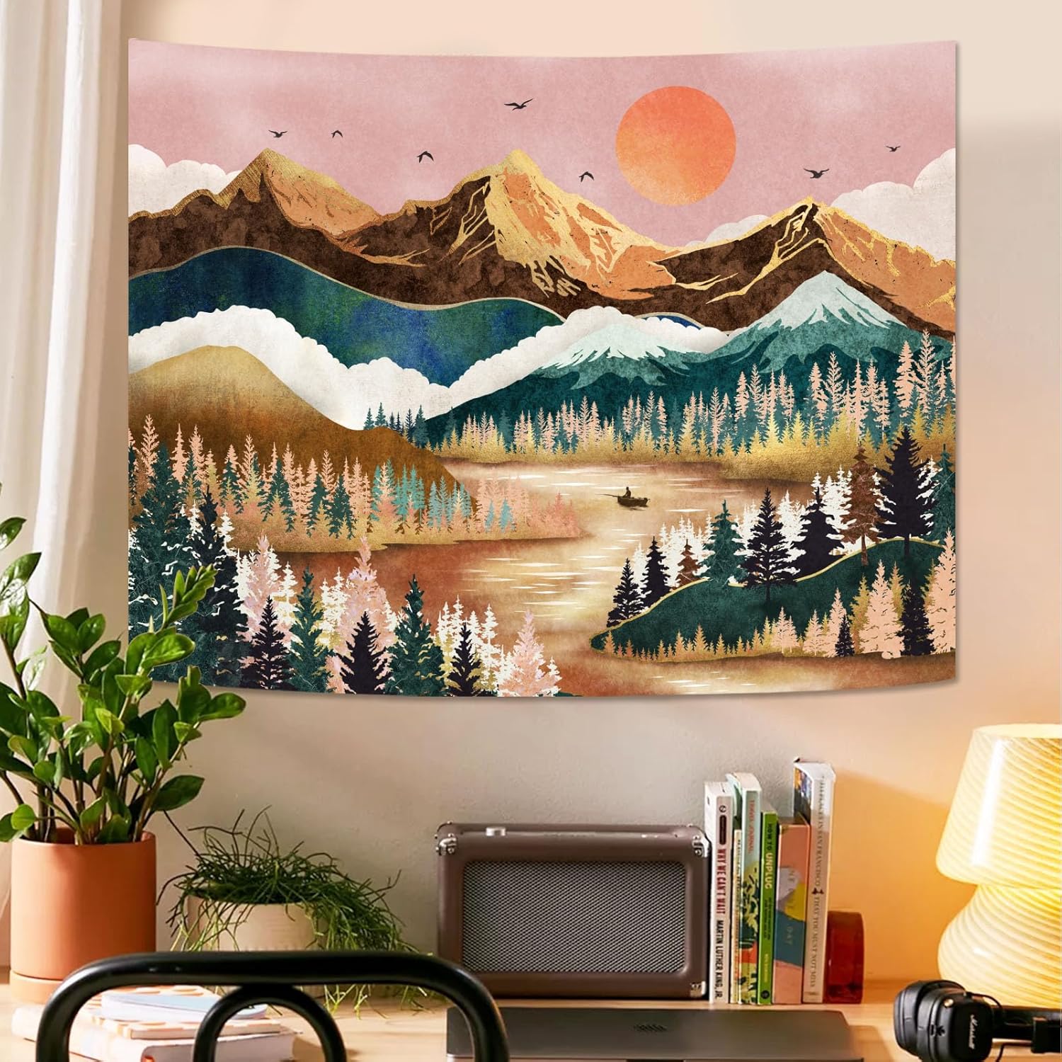 Zussun Tapiz de montaña, bosque natural, tapices para dormitorio, estético, atardecer, tapiz para colgar en la pared, tapiz de pared de paisaje