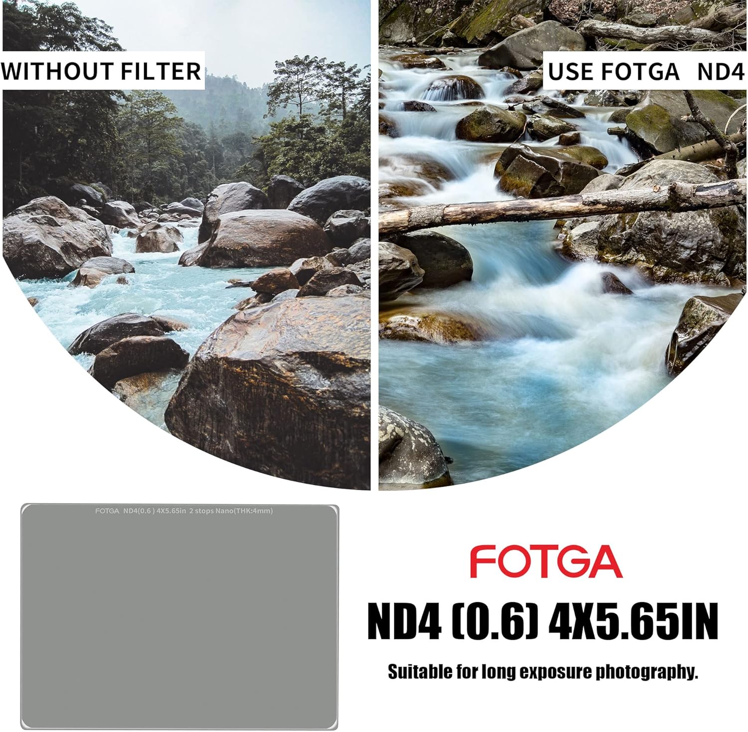 Fotga Pro Glass Cine 4X5.65 ND4 0.6 Filtro de densidad neutra de vidrio 2 paradas MC Nano revestimiento de 0.157in de grosor para bandejas de filtro