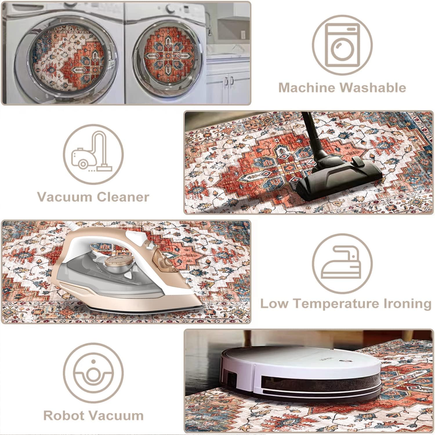 Aopota Hallway Runner Rug with Rubber Backing Low Pile Large Rug Runner Vintage Rug Retro Distressed Carpet Thin Foldable Non Slip Bathroom Kitchen