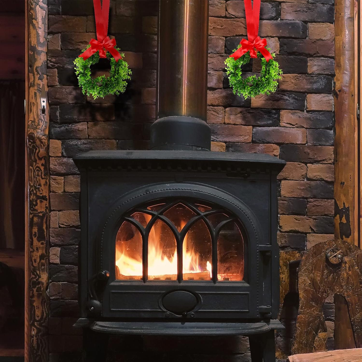 Coronas de Navidad con cinta para armarios de cocina, ventanas, puertas, paredes, juego de 6 pequeñas decoraciones de vegetación artificial