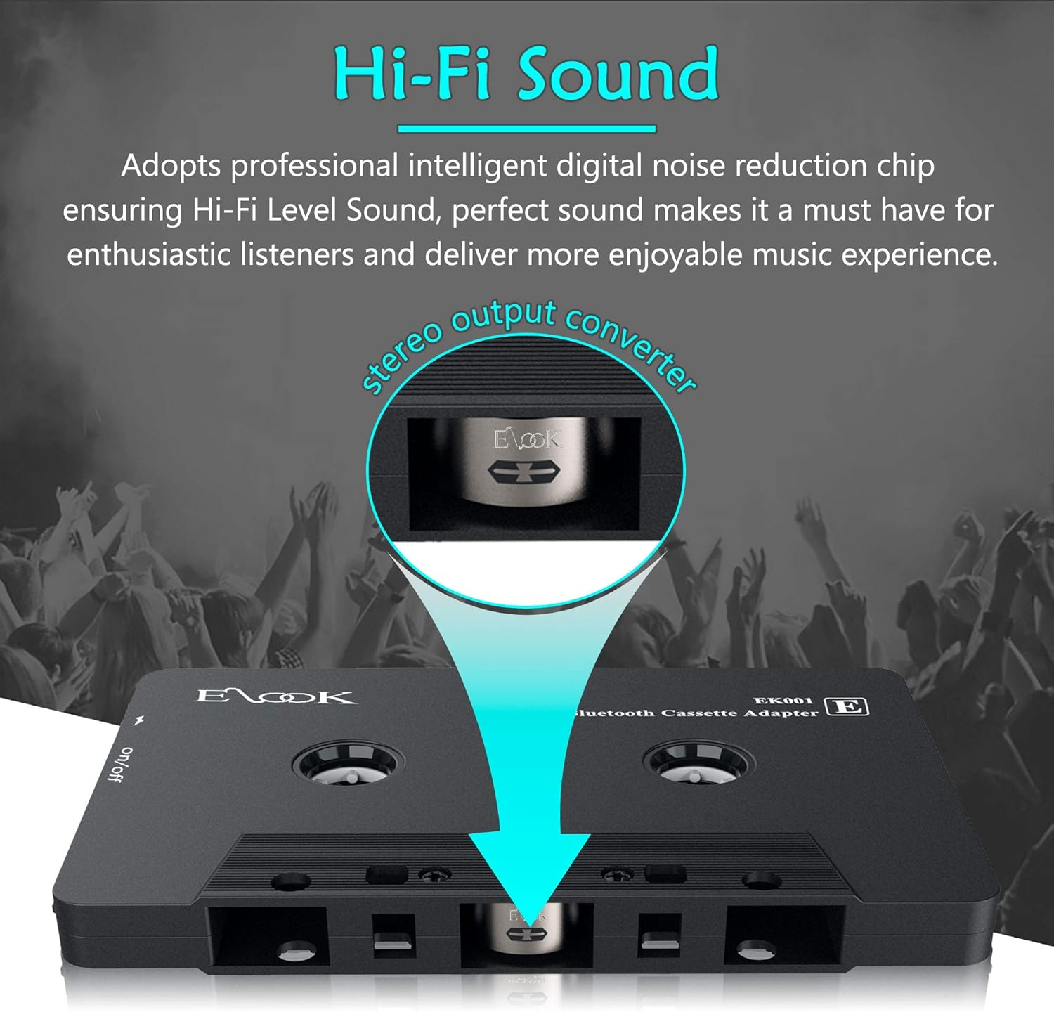 Elook Receptor de audio del coche, reproductor de adaptador auxiliar de la cinta del receptor del casete de Bluetooth con Bluetooth 5.0