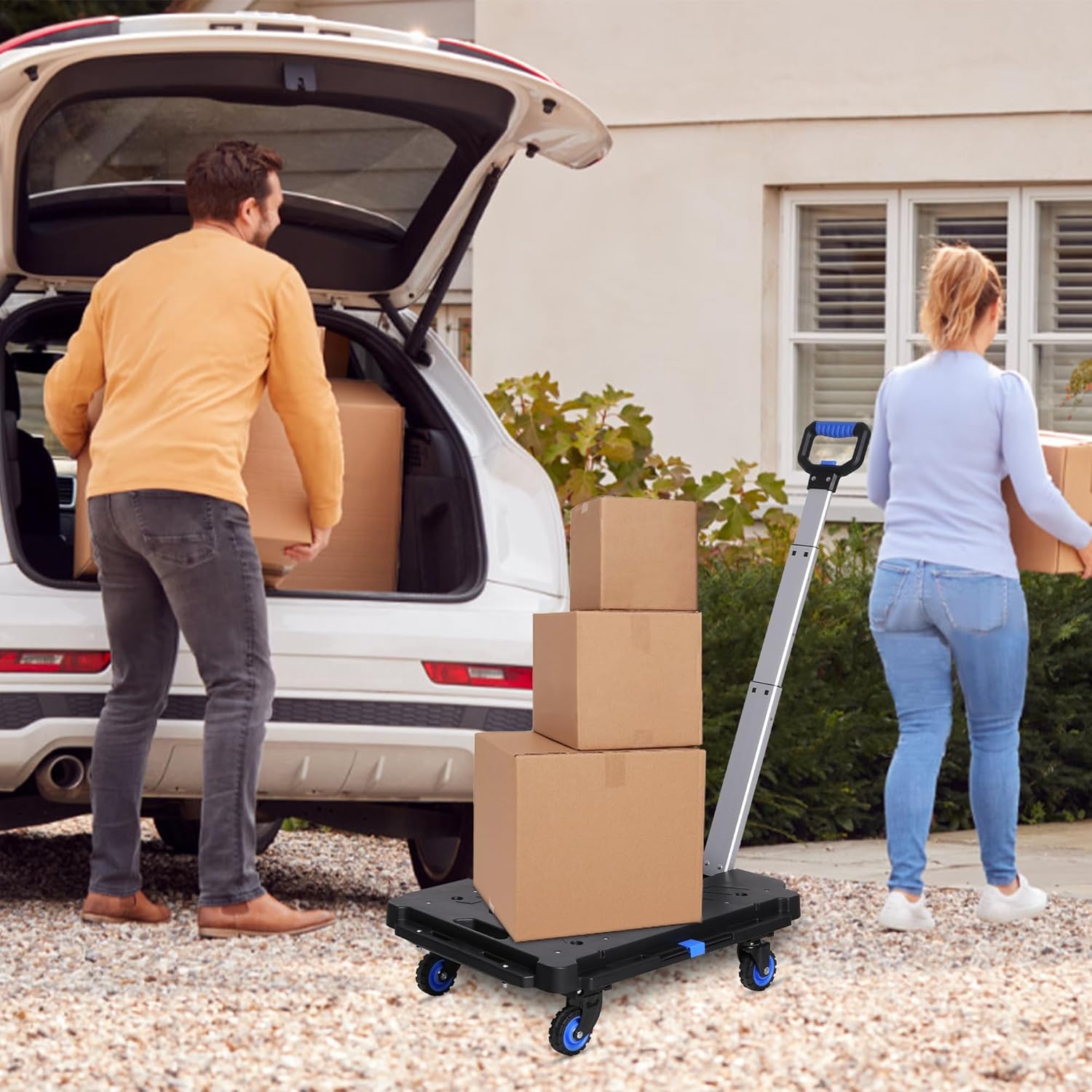 TRY & DO Carro de mano de plataforma  300 libras de capacidad resistente portátil de mano carrito de mano Dolly  Carro de mano plegable para carga y
