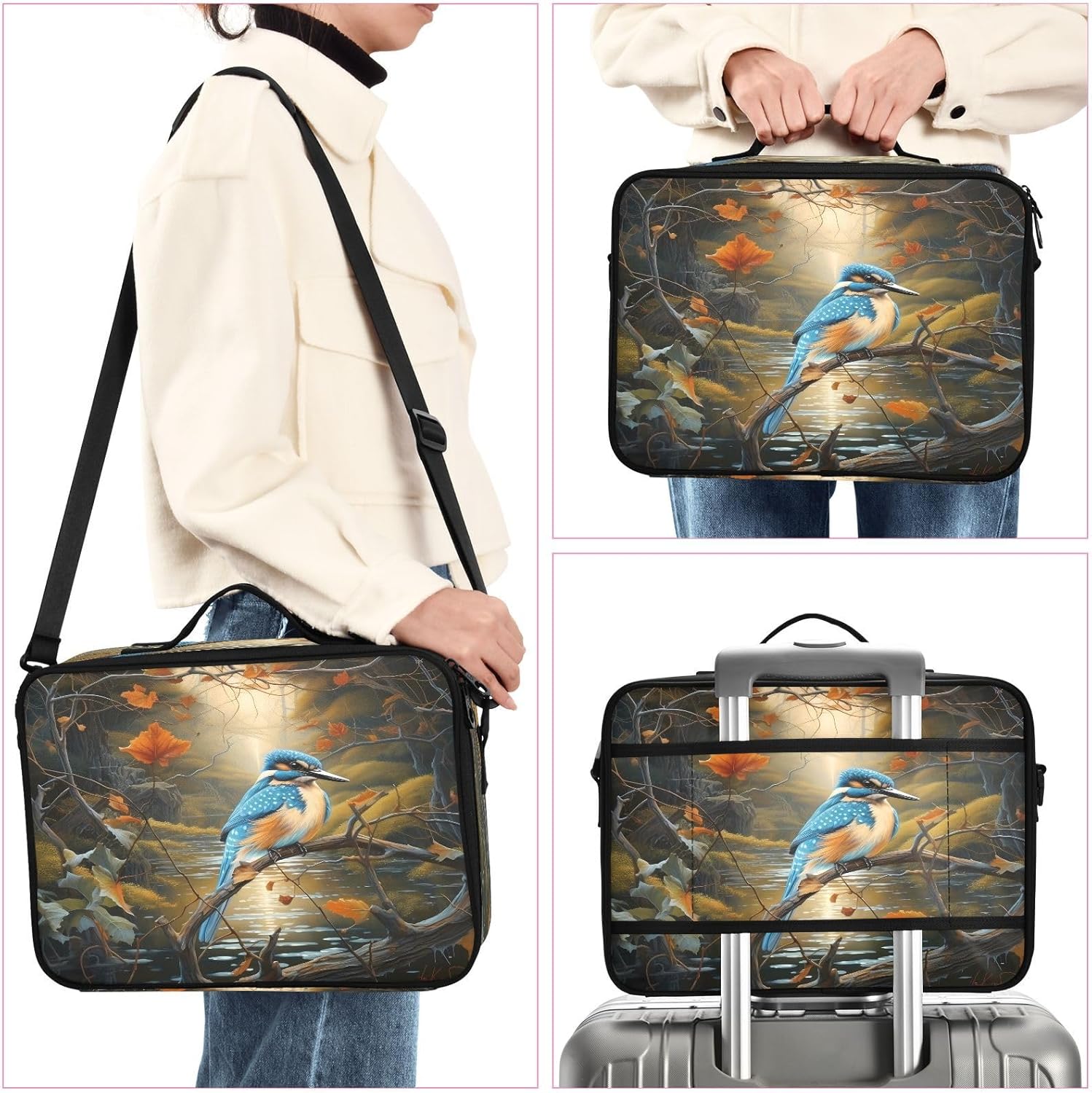Blue Bird Riverside – Bolsa de maquillaje cosmética para artículos de aseo personal de viaje, bolsa de aseo para mujer, bolsa de aseo para mujer,