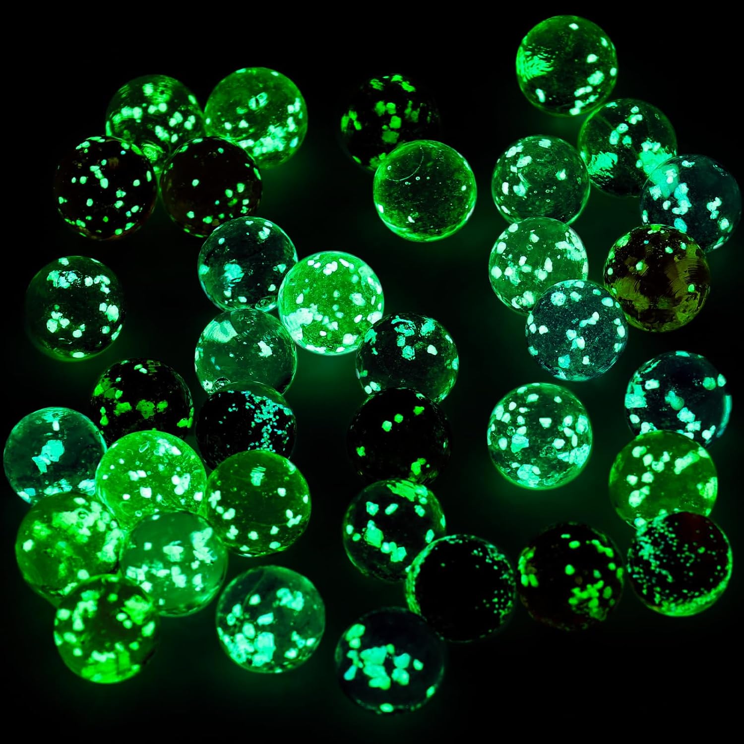 FUTUREPLUSX 36 canicas de vidrio a granel, mármoles que brillan en la oscuridad de 0.630 in0.6 pulgadas, canicas de vidrio luminosas para niños,