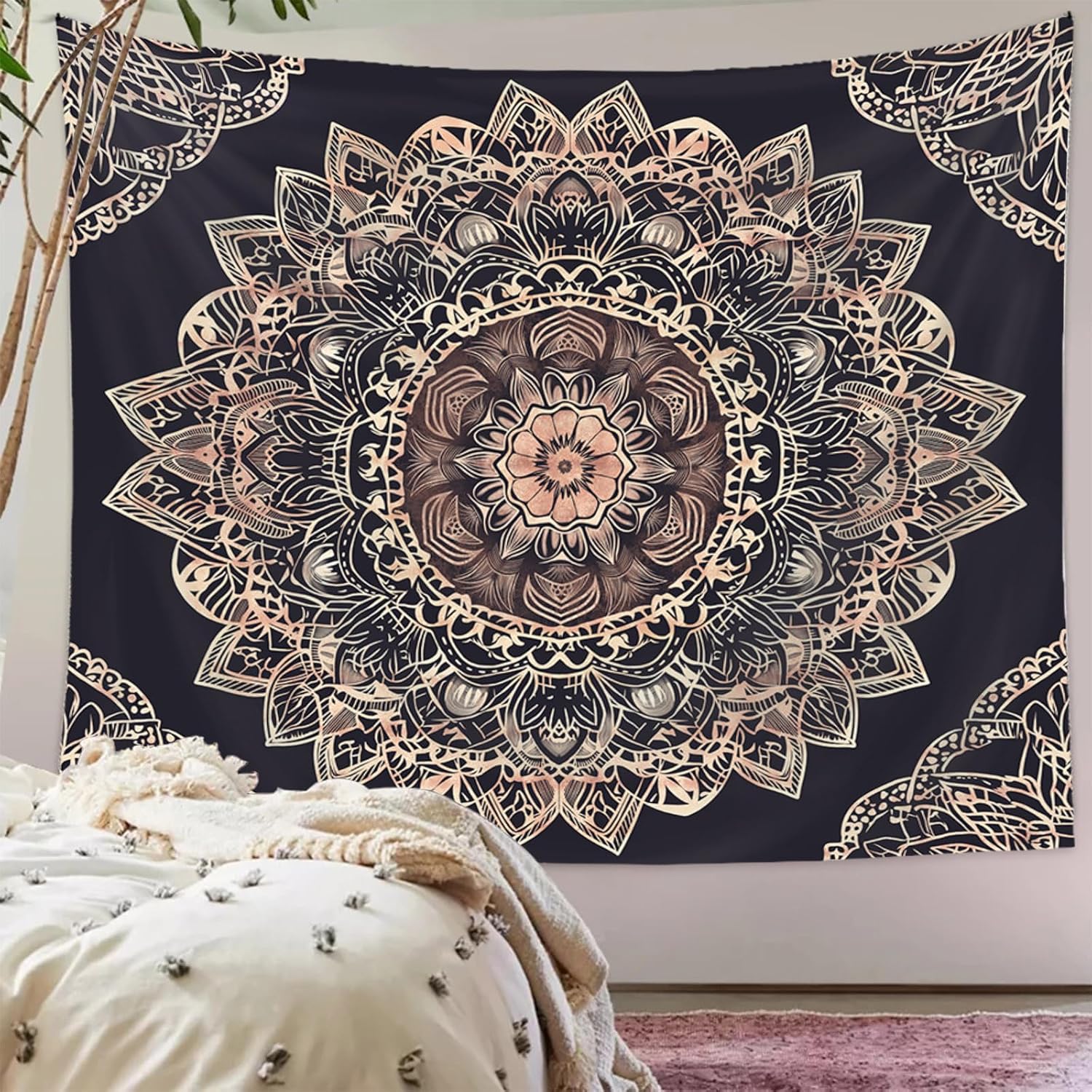 Tapzen Tapiz de mandala místico bohemio, étnico, vintage, bohemio, para dormitorio, estético, hippy, gitano, pavo real, chakra, tapiz para colgar en