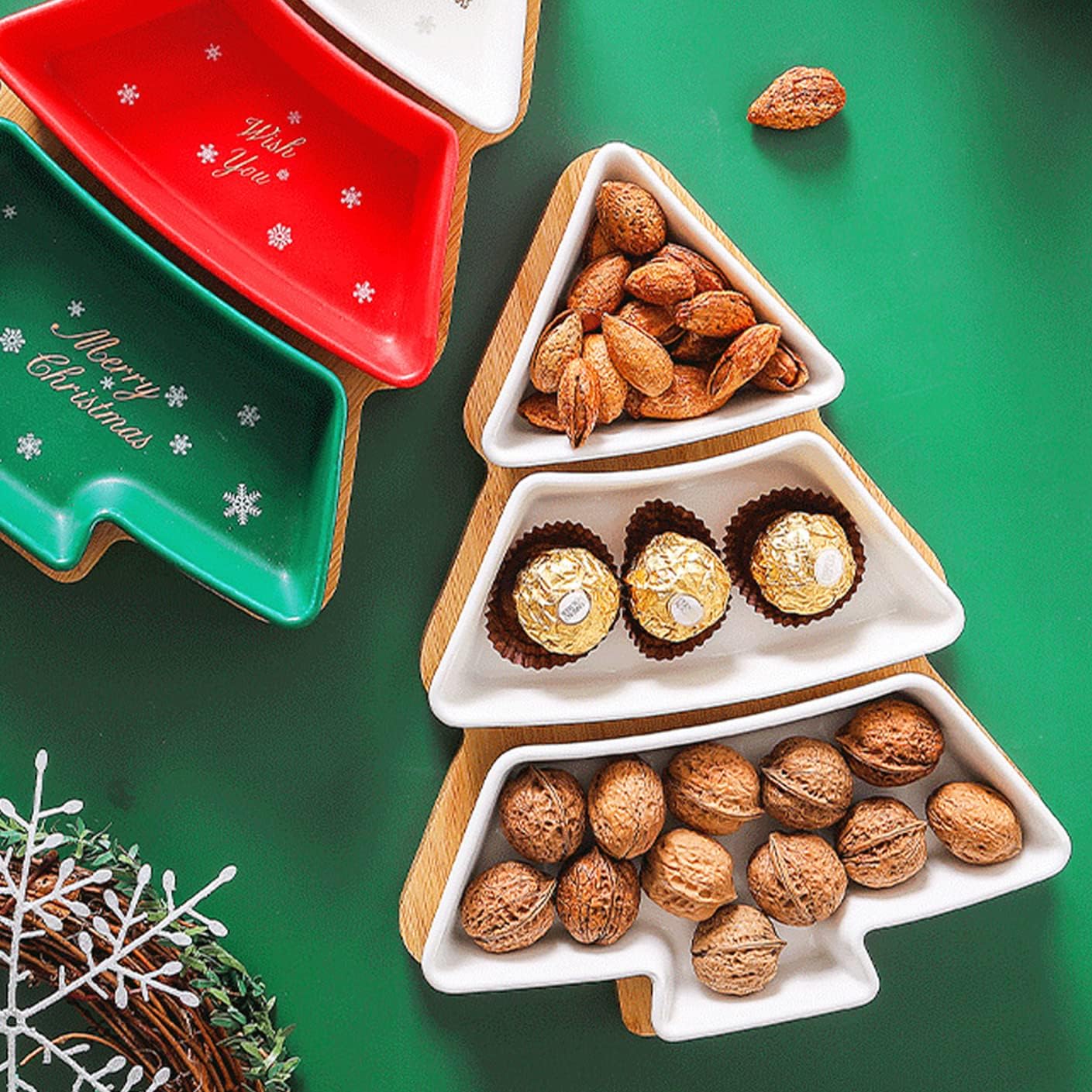 Juego de bandejas grandes de aperitivos blancas de 11.6 pulgadas, platos de postre para árbol de Navidad, plato de aperitivos, 3 platos de porcelana