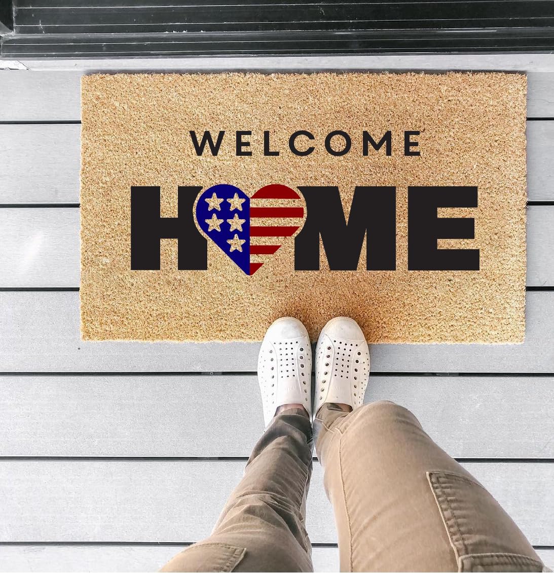 COCO MATS ‘N MORE Tapete de puerta Welcome Home USA  Toque patriótico para celebraciones del Día de la Independencia (18 pulgadas de largo x 30