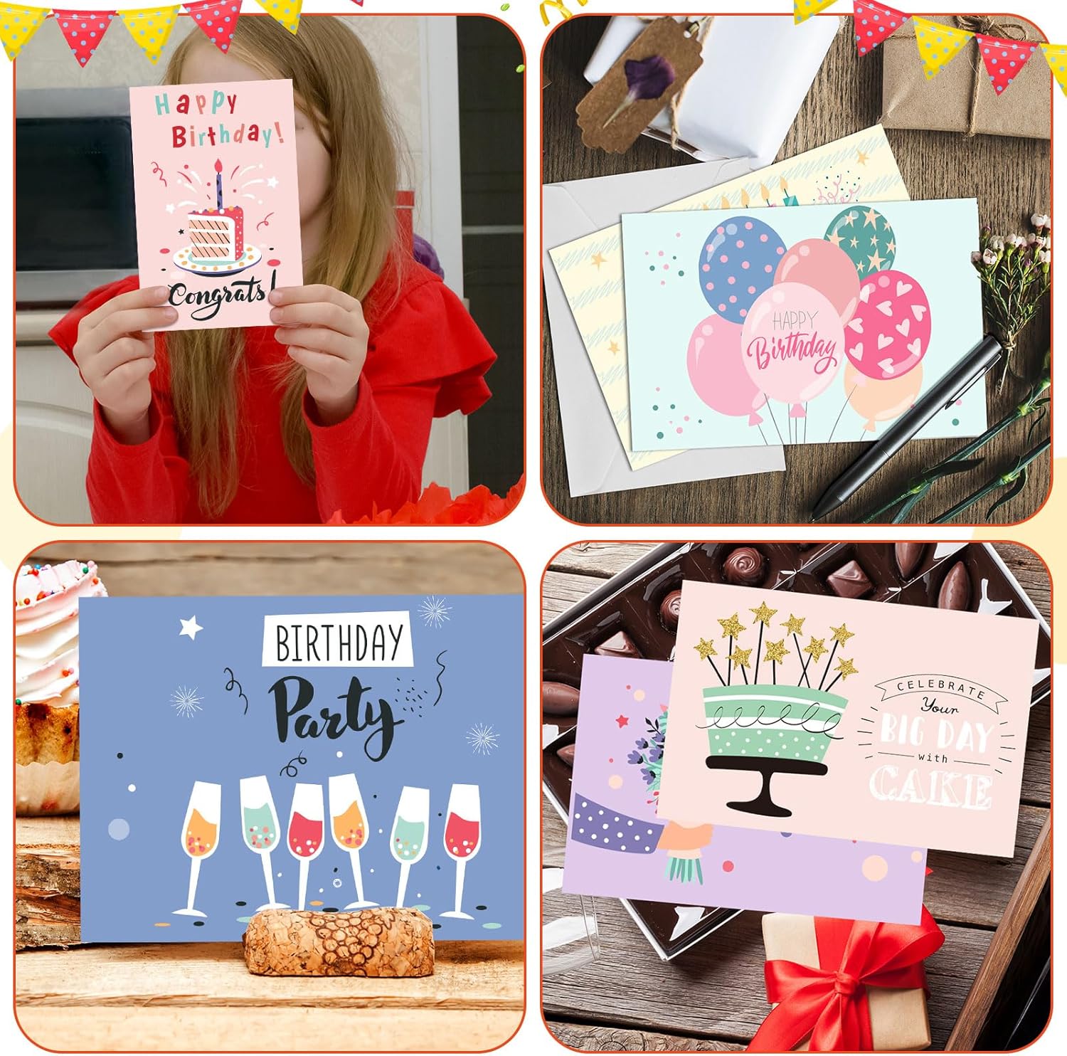 Harloon Paquete de 200 tarjetas de feliz cumpleaños surtidas a granel con sobres en blanco y calcomanías de 4 x 6 pulgadas, tarjetas de felicitación