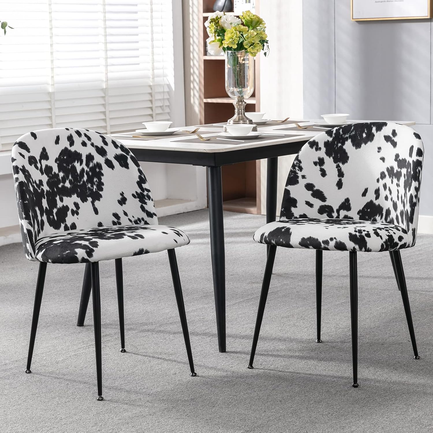Guyou Juego de 2 sillas de comedor tapizadas de tela, sillas laterales modernas para invitados, respaldo redondo, sillas decorativas modernas con