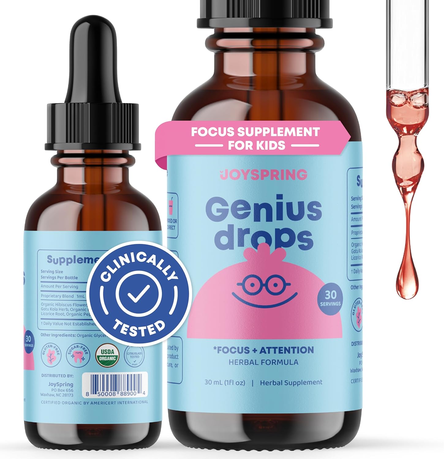 JoySpring Gotas orgánicas de enfoque para niños y gomitas de vitamina D3 para niños y niños pequeños
