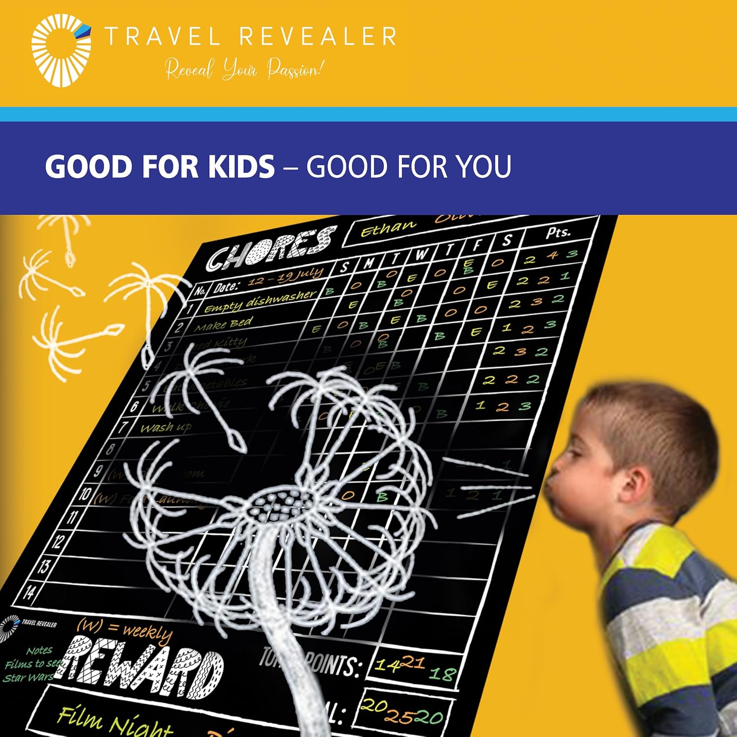 Travel Revealer Tabla magnética de tareas para niños, múltiples niños, adultos, tabla de recompensas familiares para niños en casa magnética de 11 x