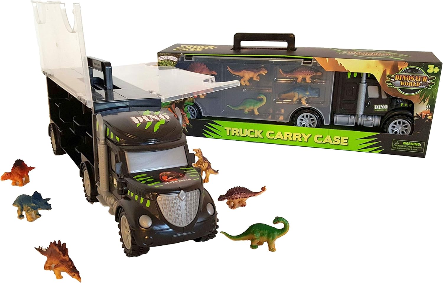 Estuche de transporte grande de dinosaurio con figuras de dinosaurio de juguete educativo (camión dinosaurio)