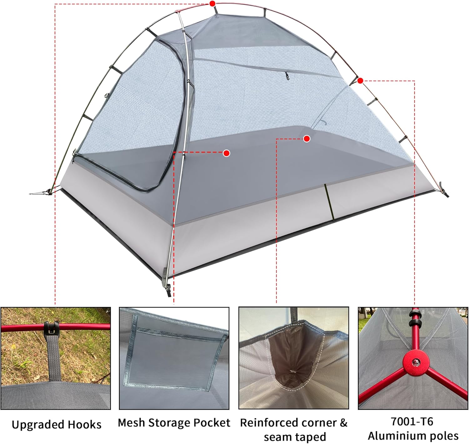 2 Person Camping Tent with 3 Aluminum Alloy Poles, 4 or 3 Season Waterproof Tent, Double Layer,Easy Setup, 2 Doors for Outdoor
