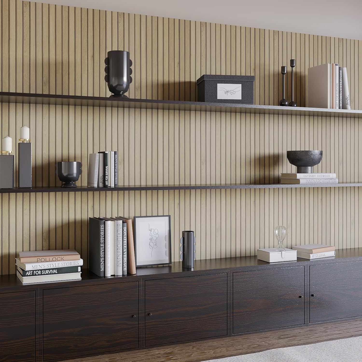 LACHEERY Panel de pared de listones de madera, papel tapiz autoadhesivo de grano de madera gris, papel de contacto de grano de madera gris para