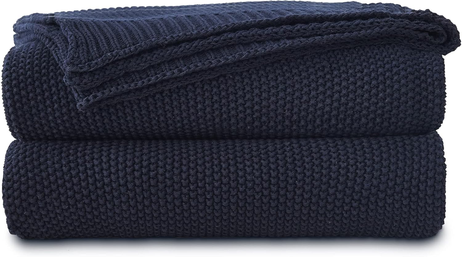 Longhui bedding Manta de punto trenzado de algodón azul marino oscuro para sofá, cama, manta ligera decorativa para el hogar, bolsa de lavado