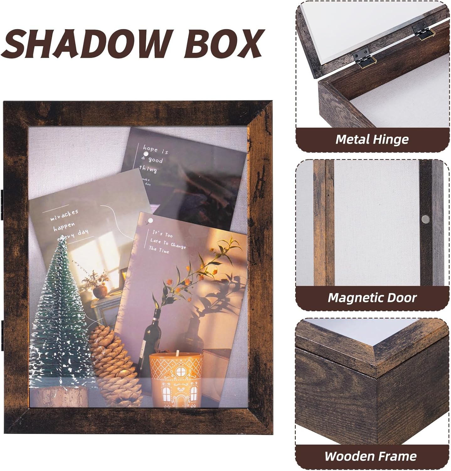 Muzilife Marco de fotos Shadow Box de 8 x 10 pulgadas  2.16 pulgadas de profundidad de madera y vidrio, caja de memoria rectangular lista para