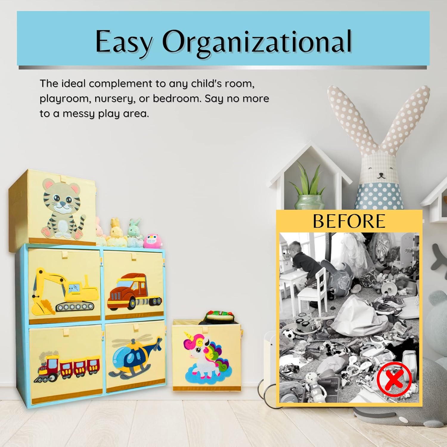 Product 4 Kids – Contenedores organizadores de almacenamiento lavables, organizadores de juguetes de lona plegables y almacenamiento para juguetes,
