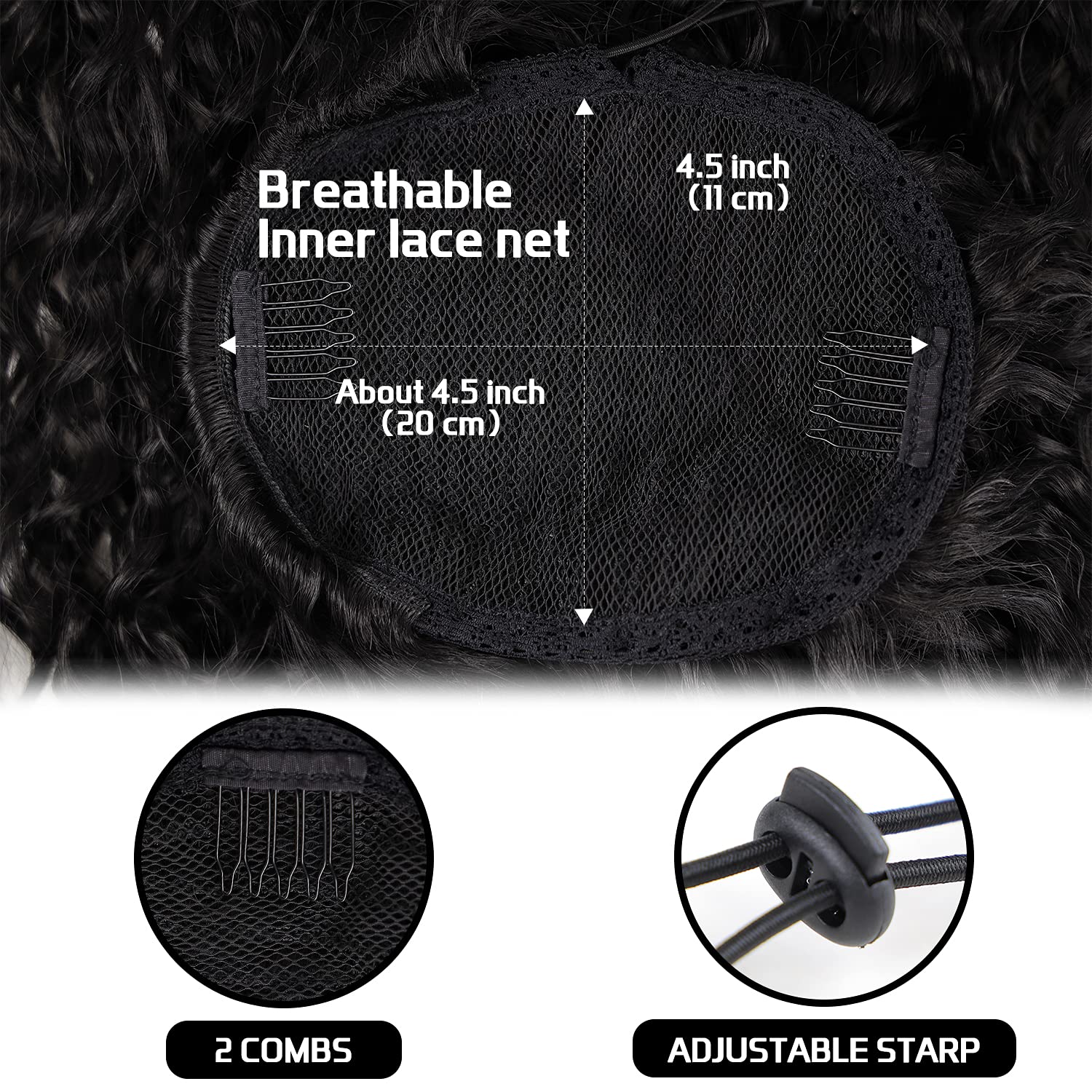 Extensiones de cola de caballo rizadas de 24 pulgadas, cabello sintético de onda profunda con cordón para mujeres negras, sensación de cabello