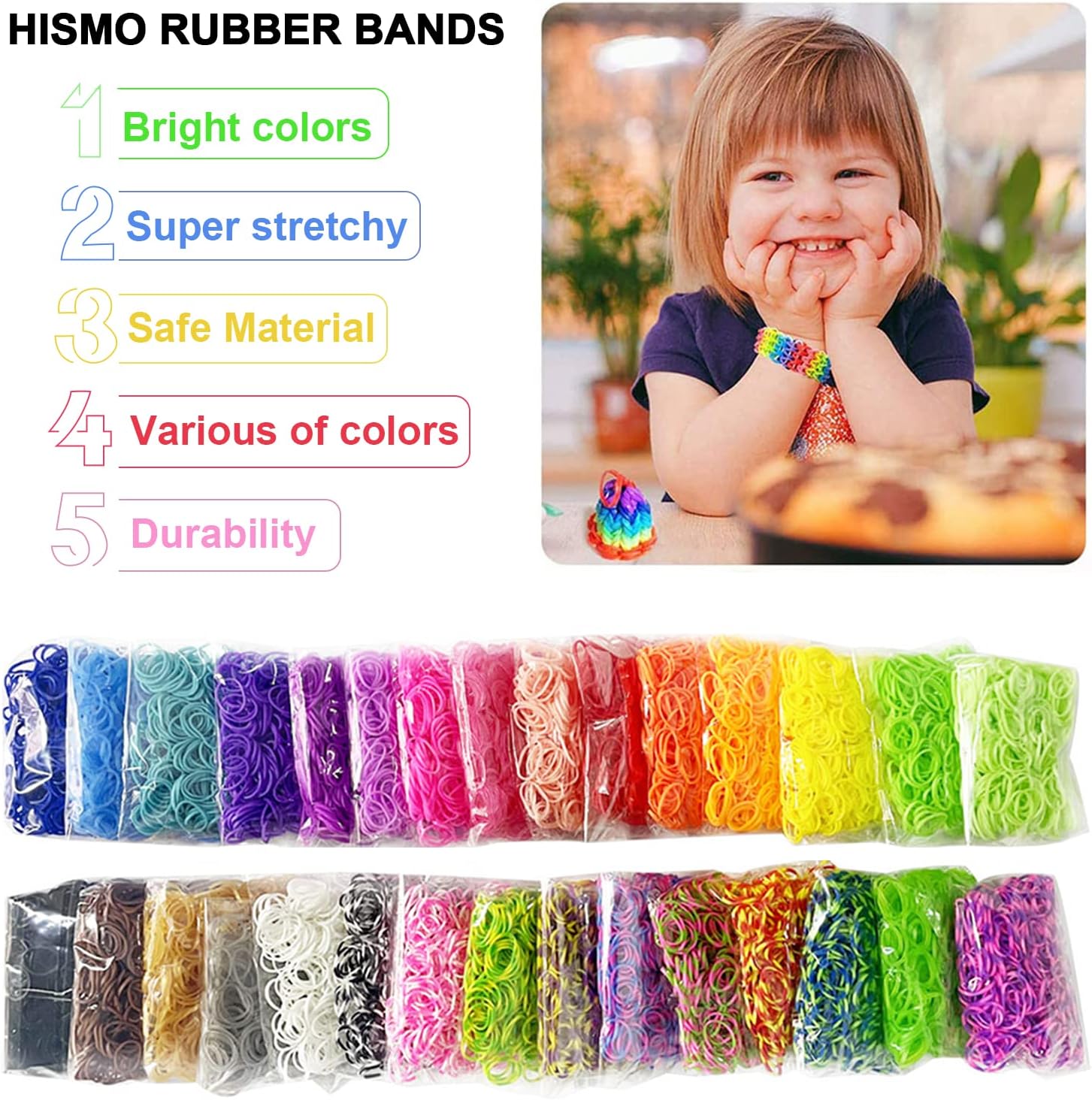Hismo Kit de bandas de goma, 15000 bandas de telar coloridas con dijes, cuentas y accesorios de bricolaje en organizador, kit de fabricación de