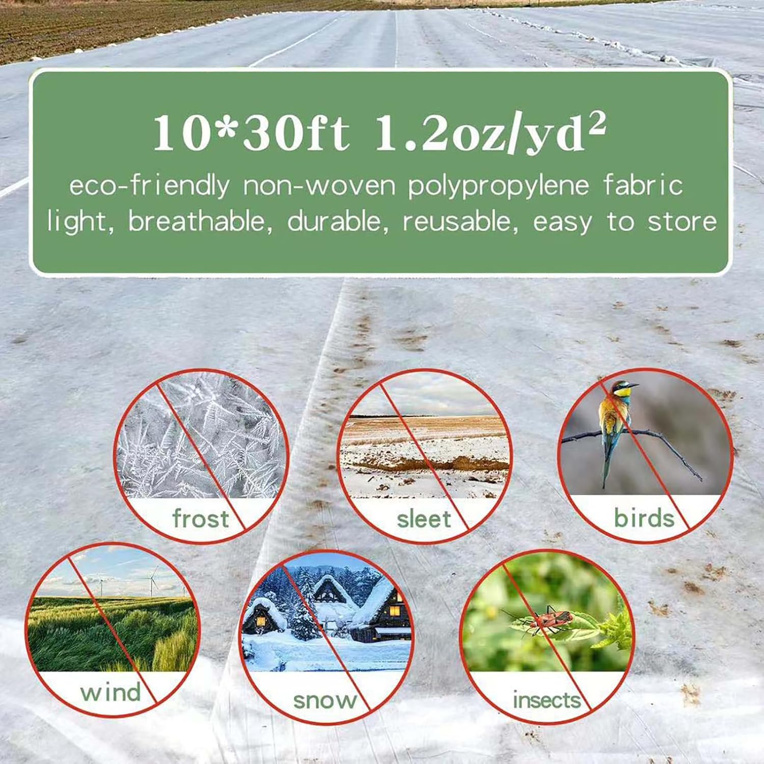 Cubiertas para plantas, protección contra la congelación, 10 pies x 30 pies, 1.2 ozyd, tela de escarcha, mantas de tela flotante para plantas al