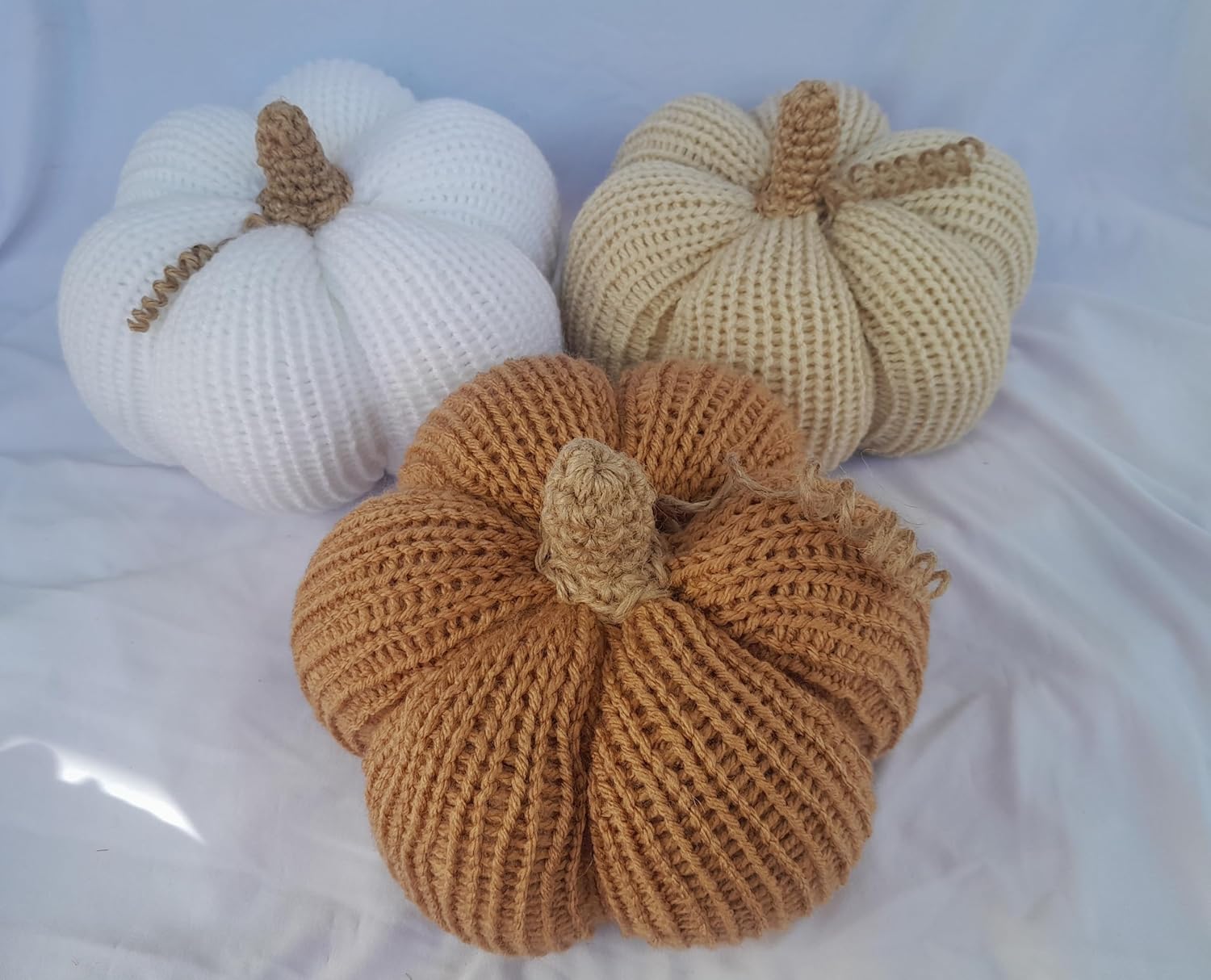 Knit Pumpkin for Autumn Fall Decor Halloween Thanksgiving Harvest. Style rustic Farmhouse, Cottage, 100% Handmade in USA (Camel)