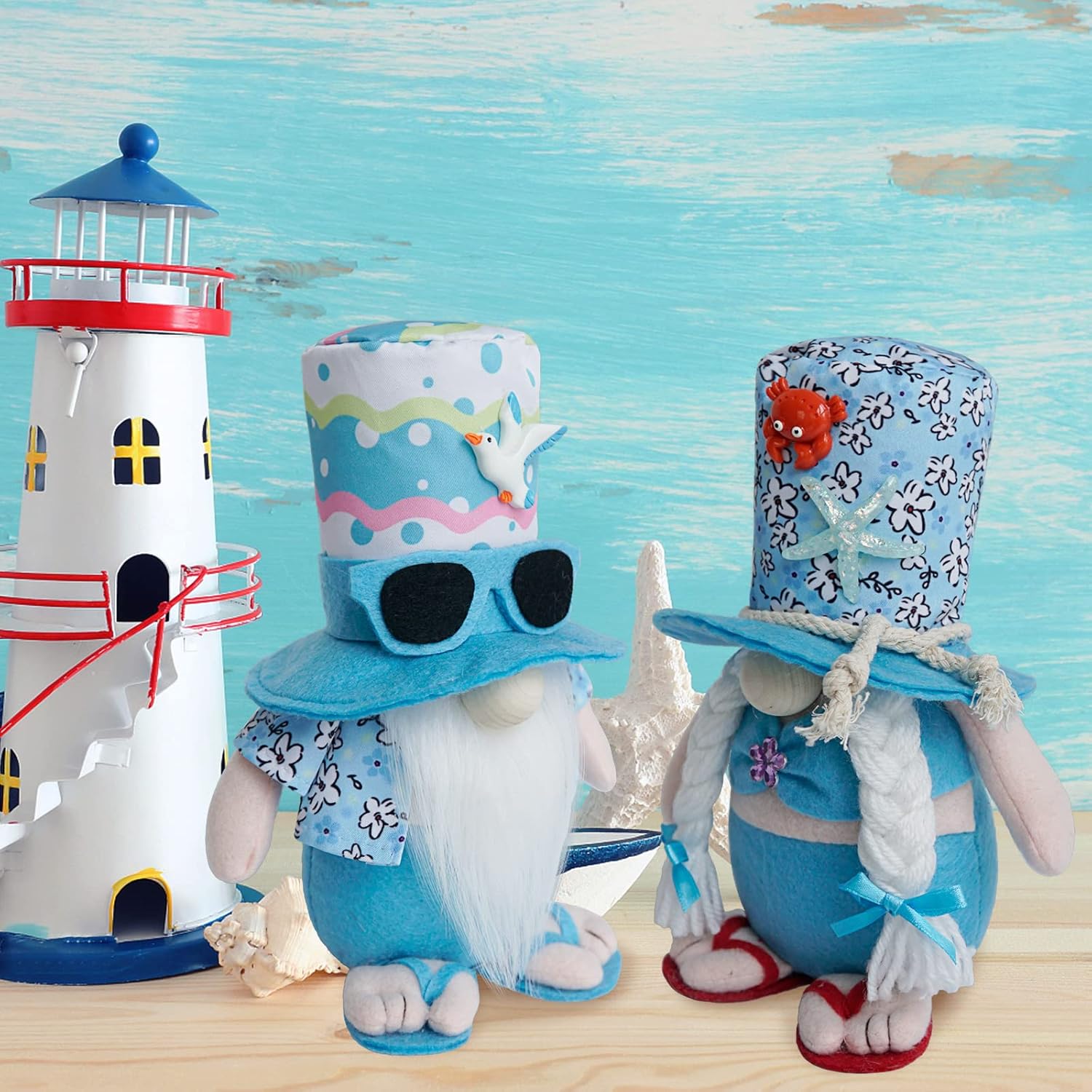 Decoraciones de gnomos de verano para el hogar, gnomos de playa, decoración de bandeja escalonada de gnomos de verano de granja, mantel de verano,