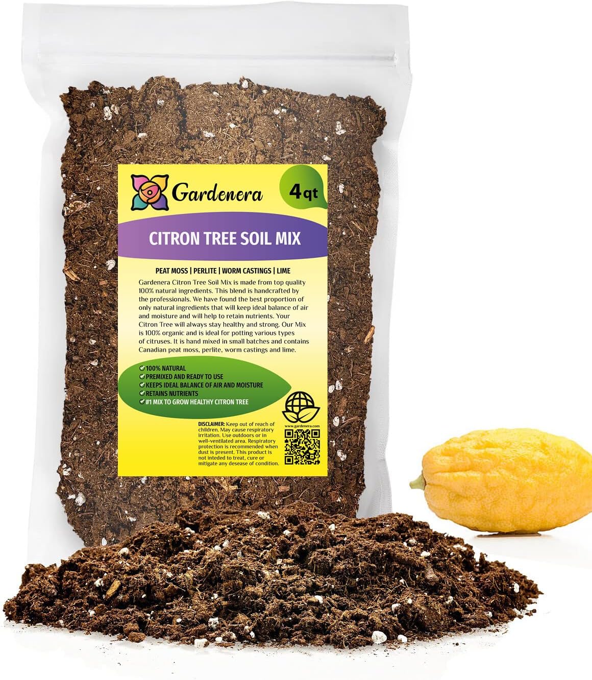 Mezcla de tierra de árbol de cítricos de Gardenera, la mezcla perfecta de fórmula de drenaje rápido, nutrientes esenciales para árboles de cítricos