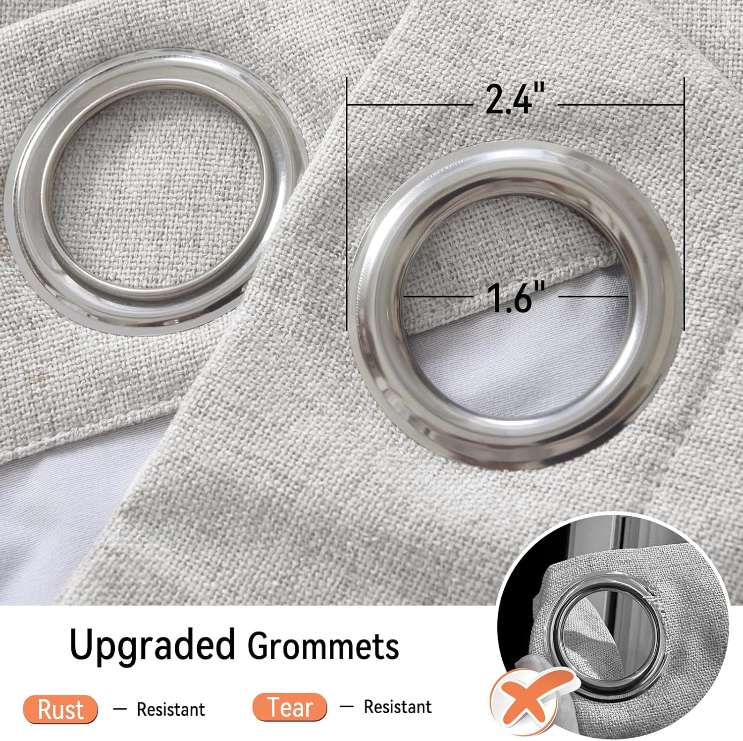 Cortinas 100% opacas para dormitorio de 54 pulgadas de largo, cortinas de lino con ojales con forro opaco, cortinas opacas de lino para sala de