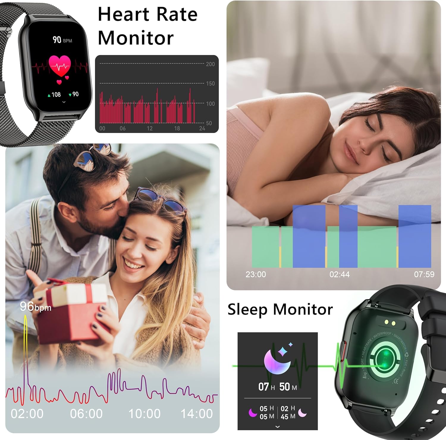 ZOSKVEE Reloj inteligente para mujeres y hombres (marcadorespuesta de llamadas), reloj de seguimiento de fitness de 2.0 pulgadas con monitor de