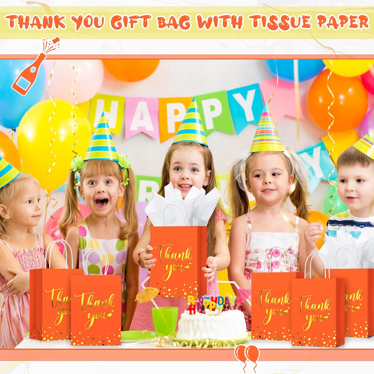 30 bolsas de regalo de agradecimiento con papel de seda dorado con asa para negocios, compras, bodas, baby shower, recuerdos de fiesta (naranja)