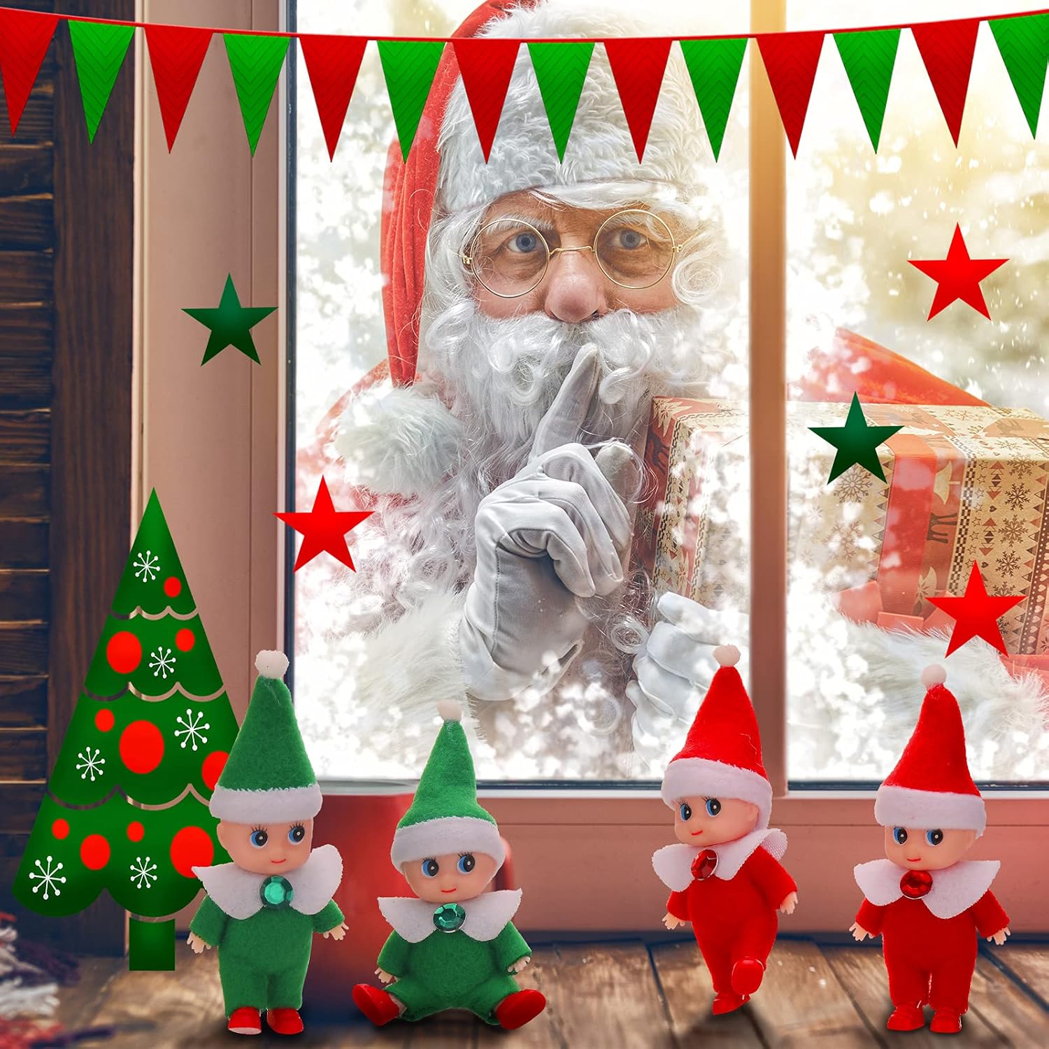 6 muñecas de elfo de Navidad para bebé, gemelos, juguetes para niños y niñas, accesorios en miniatura de Navidad para Año Nuevo (rojo, verde)