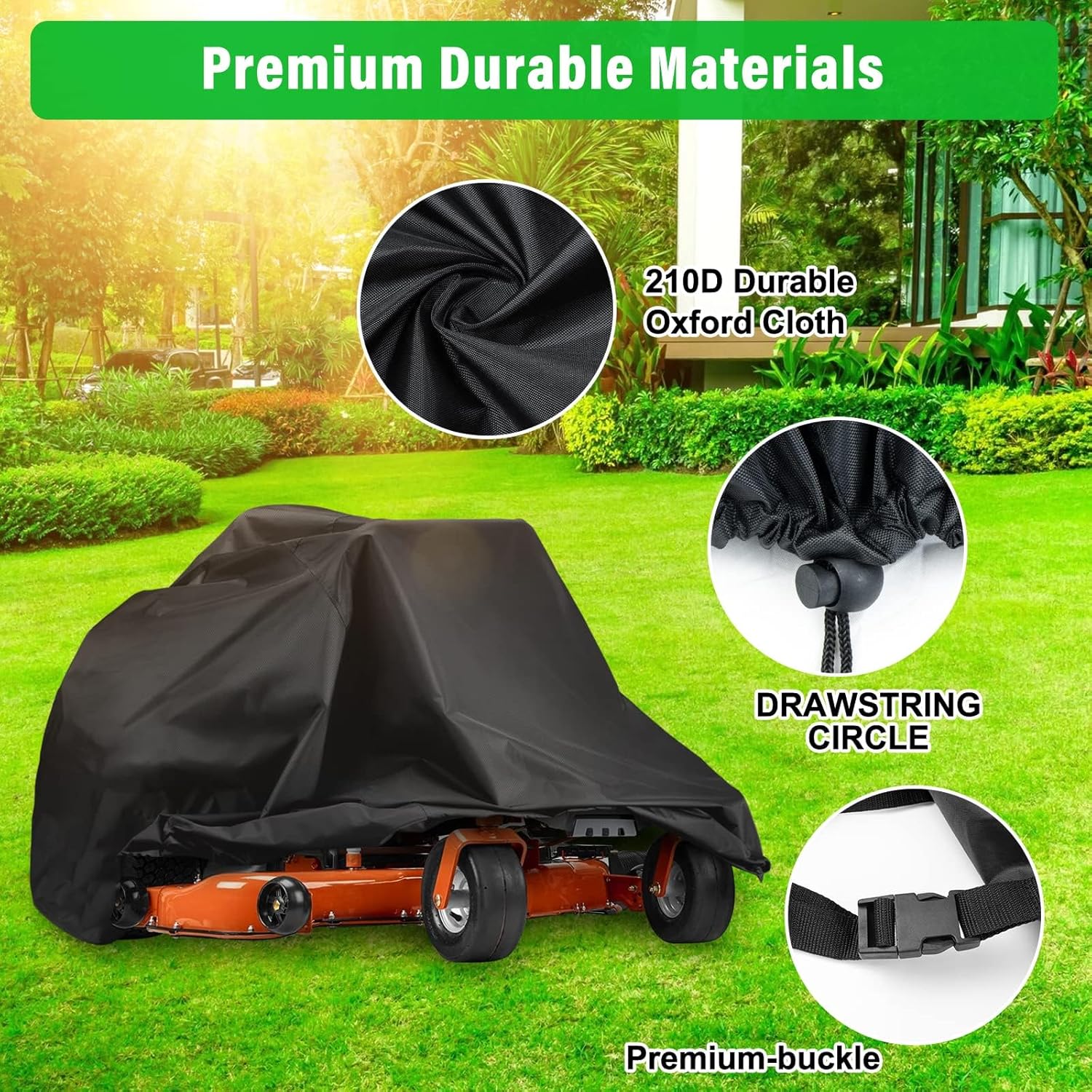 Cubierta para cortacésped de giro cero, ajuste universal 210D, impermeable, UV, resistente al polvo y al viento para protección al aire libre