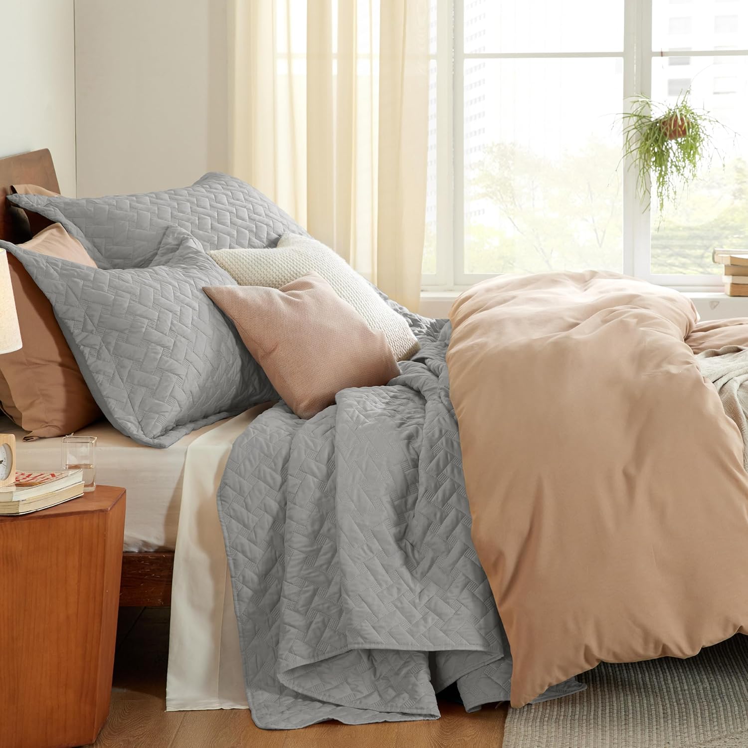 Bedsure – Juego de edredón de tejido liso tipo cesta G0 90×96 US