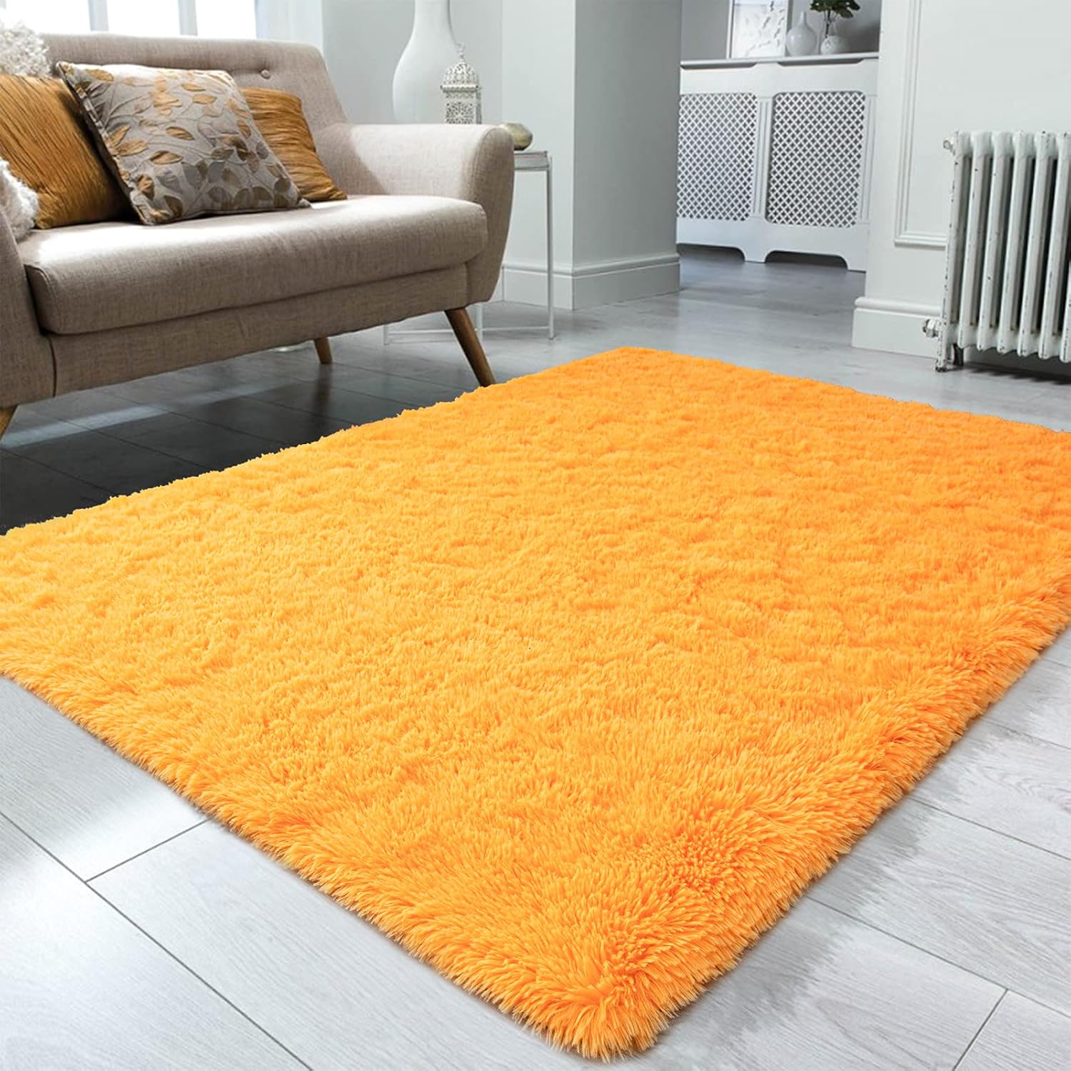 Ompaa Alfombra de área esponjosa, súper suave, peluda, de pelo largo, para decoración de dormitorio, sala de estar 5 x 8 pies, color anaranjado