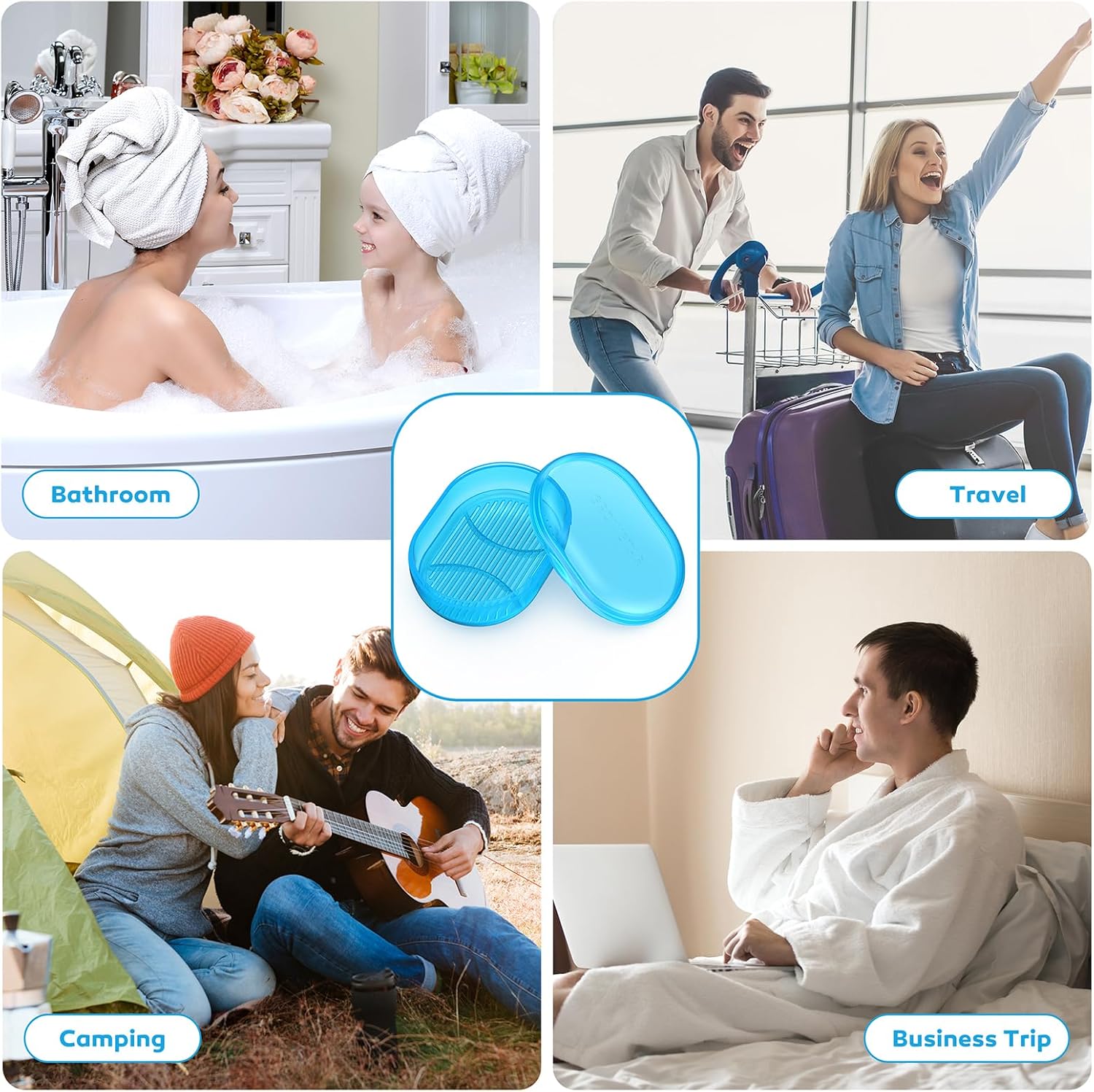 Jabonera azul transparente, contenedor de jabón de viaje, jabonera portátil con tapa, jaboneras a prueba de fugas para barra de jabón con funda,