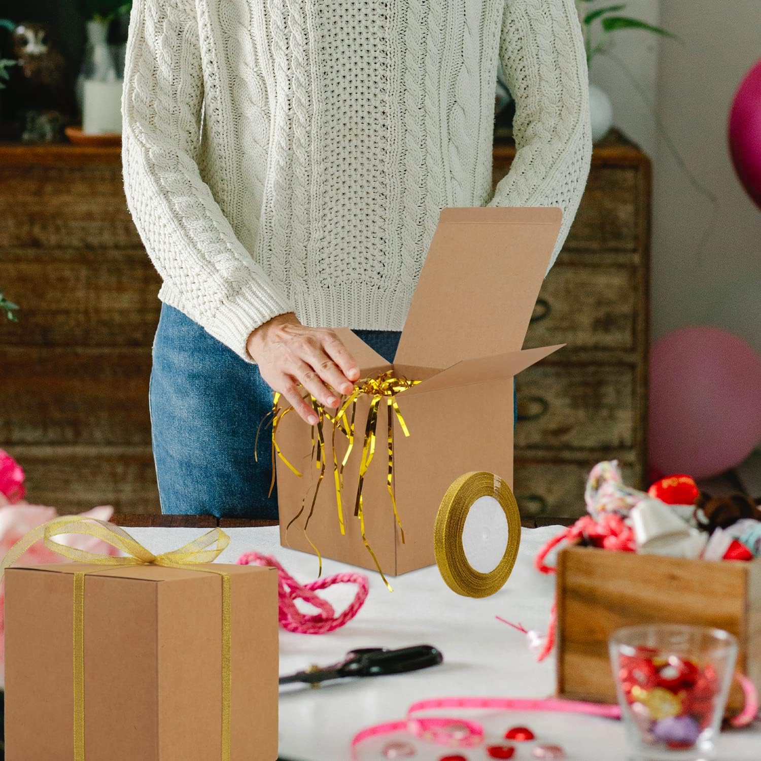 Lainrrew 15 cajas de regalo, caja de regalo degradada con tapa, cajas de regalo de papel kraft reciclado, cajas de regalo de dama de honor, caja de